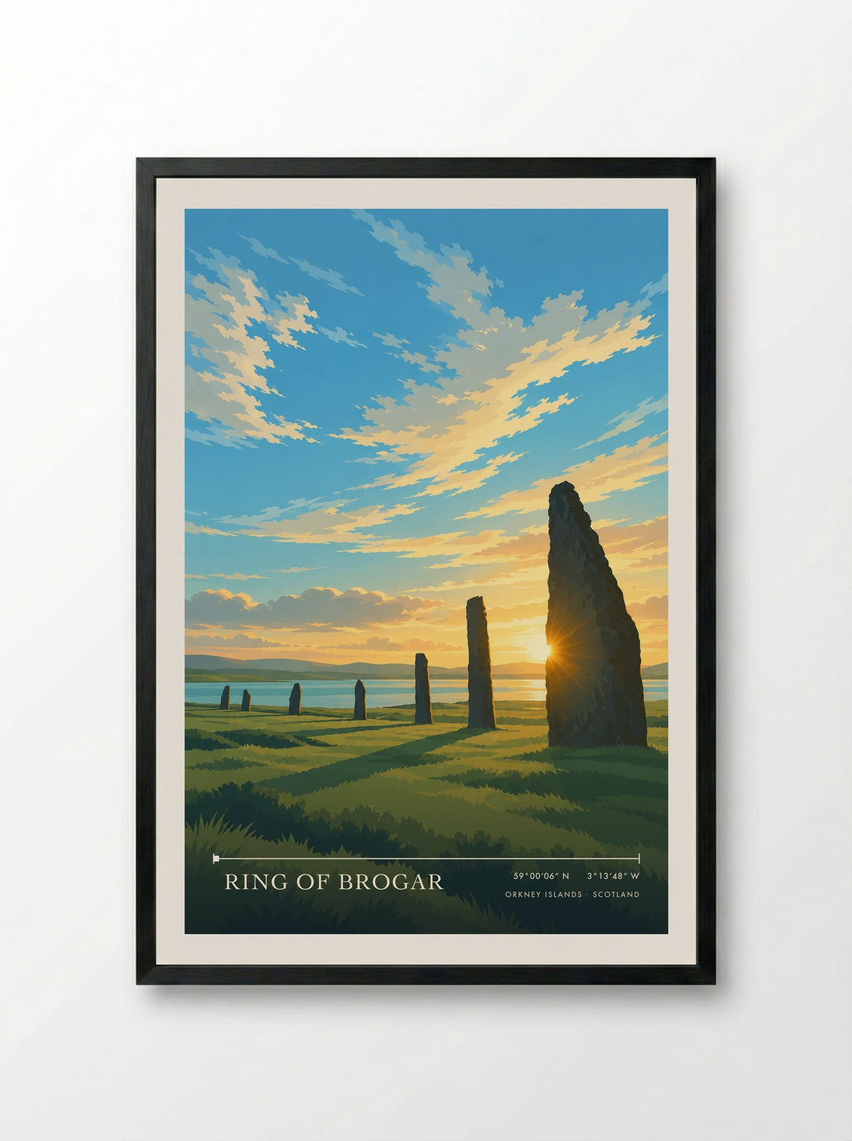 Ring of Brogar, Orkney Islands | Travel Poster - Framed Print Black