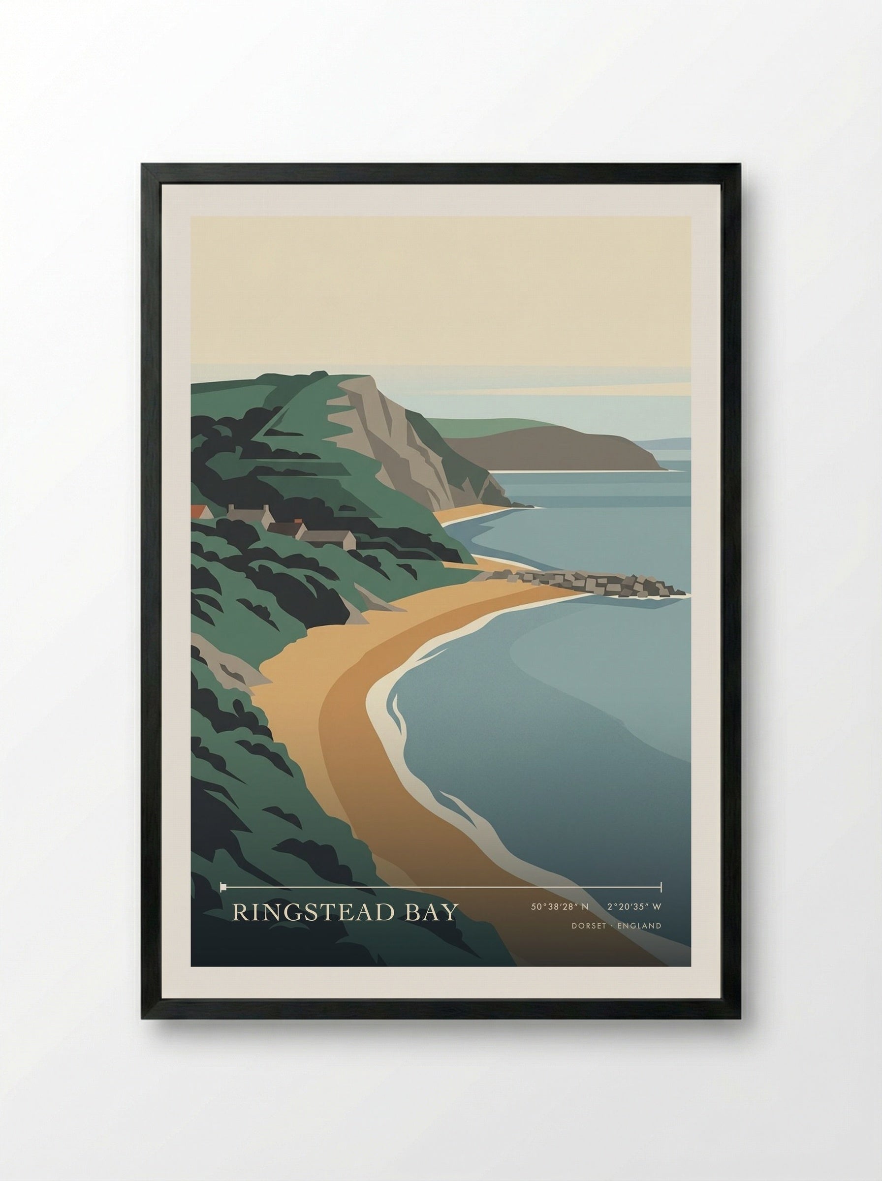 Ringstead Bay Dorset England Travel Poster - Framed Print Black