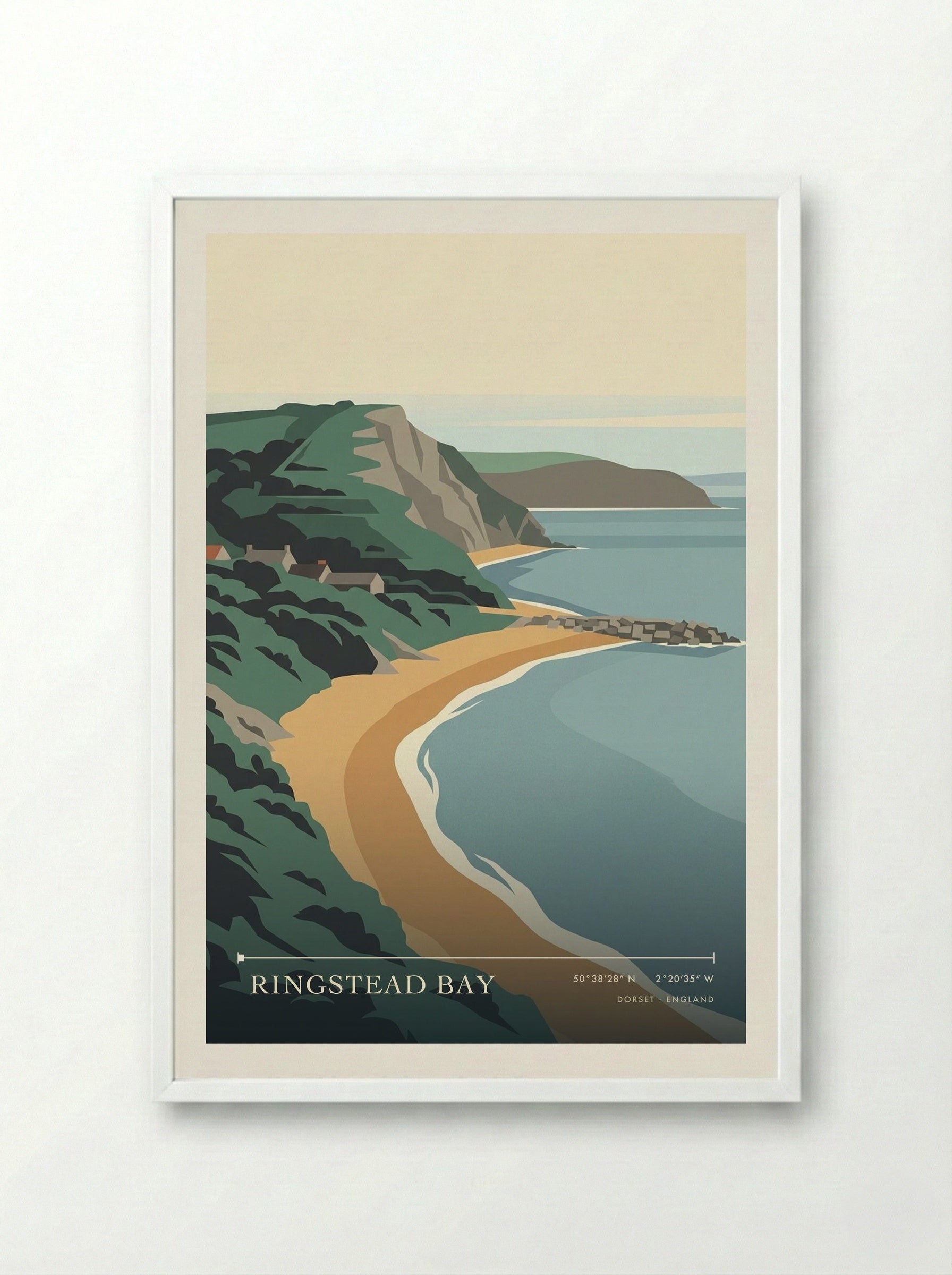 Ringstead Bay Dorset England Travel Poster - Framed Print White