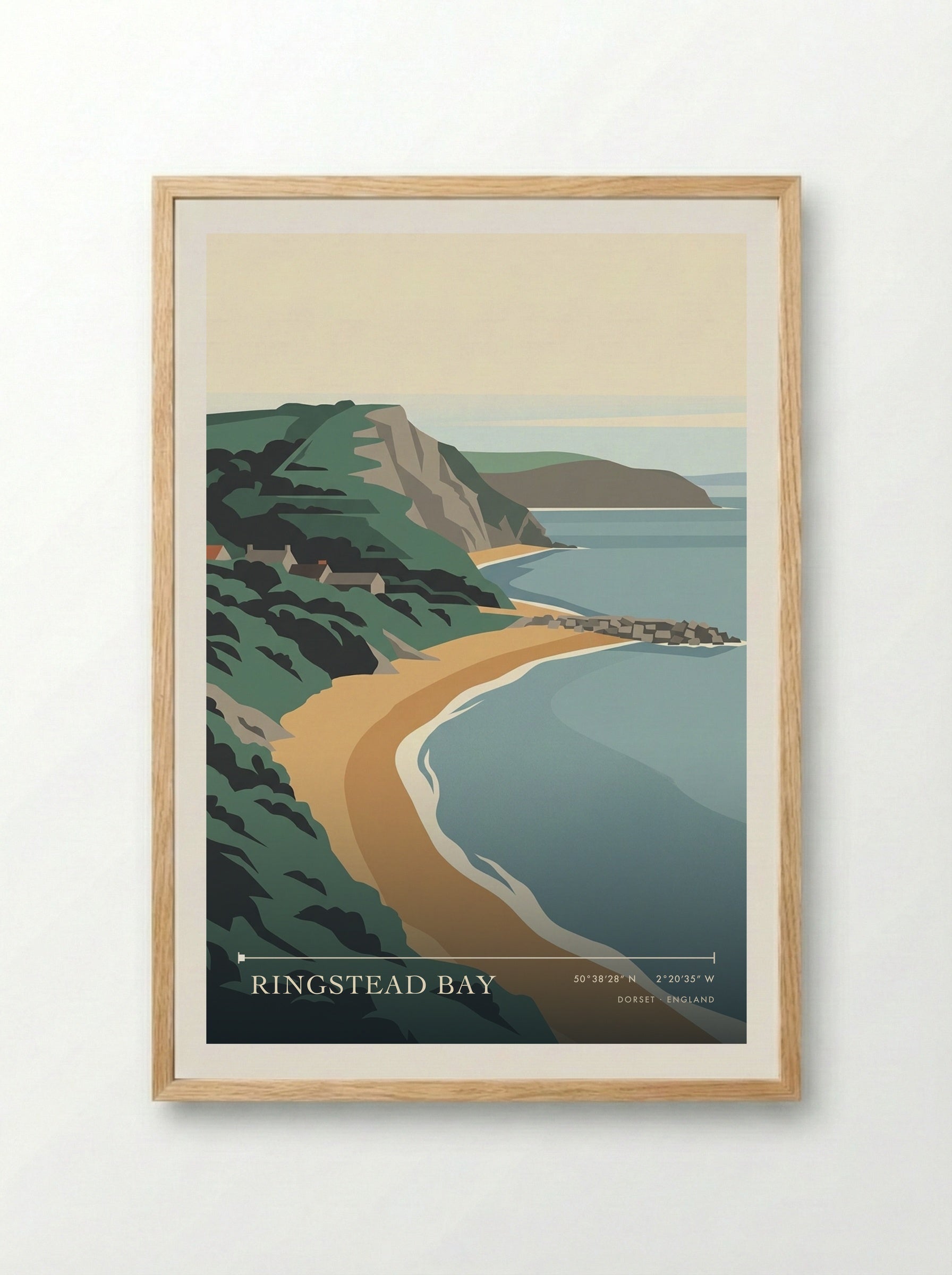 Ringstead Bay Dorset England Travel Poster - Framed Print Wood