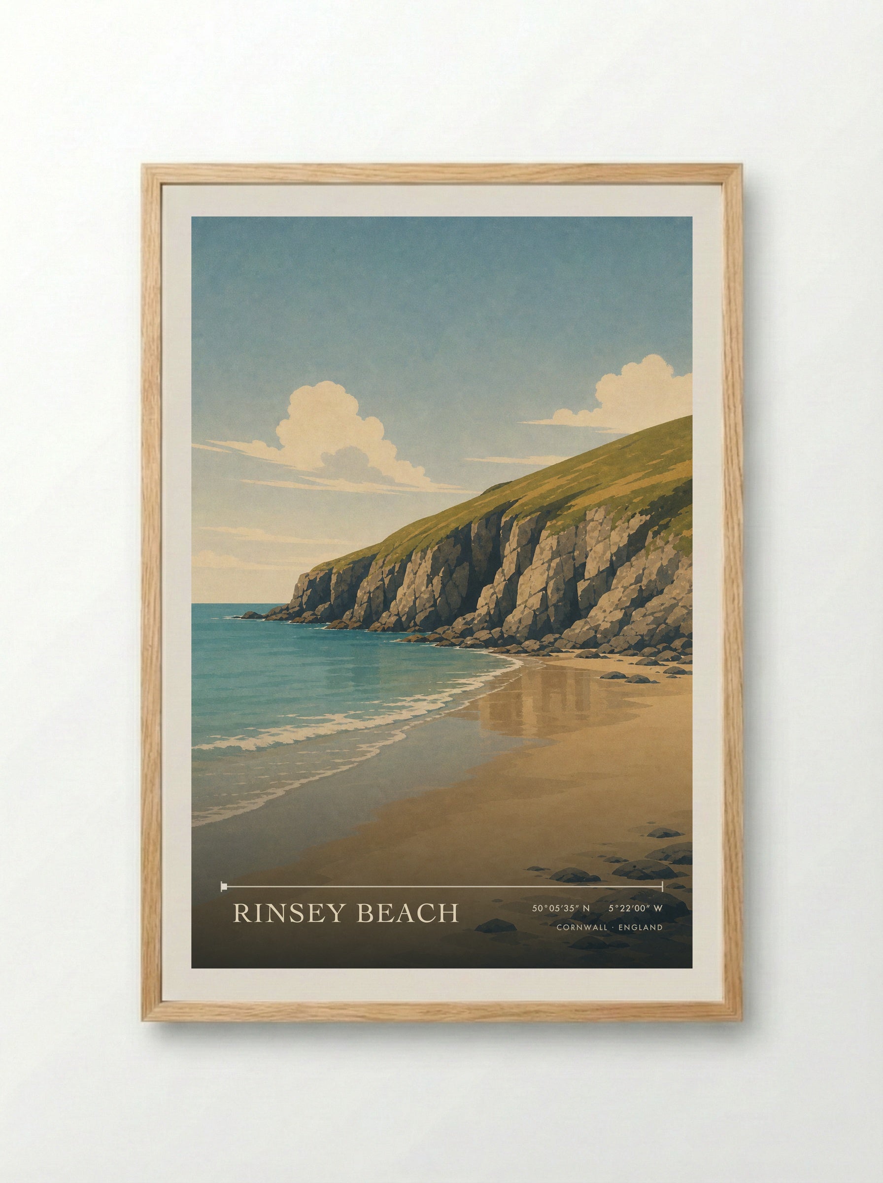 Rinsey Beach Cornwall England Travel Poster - Framed Print Wood