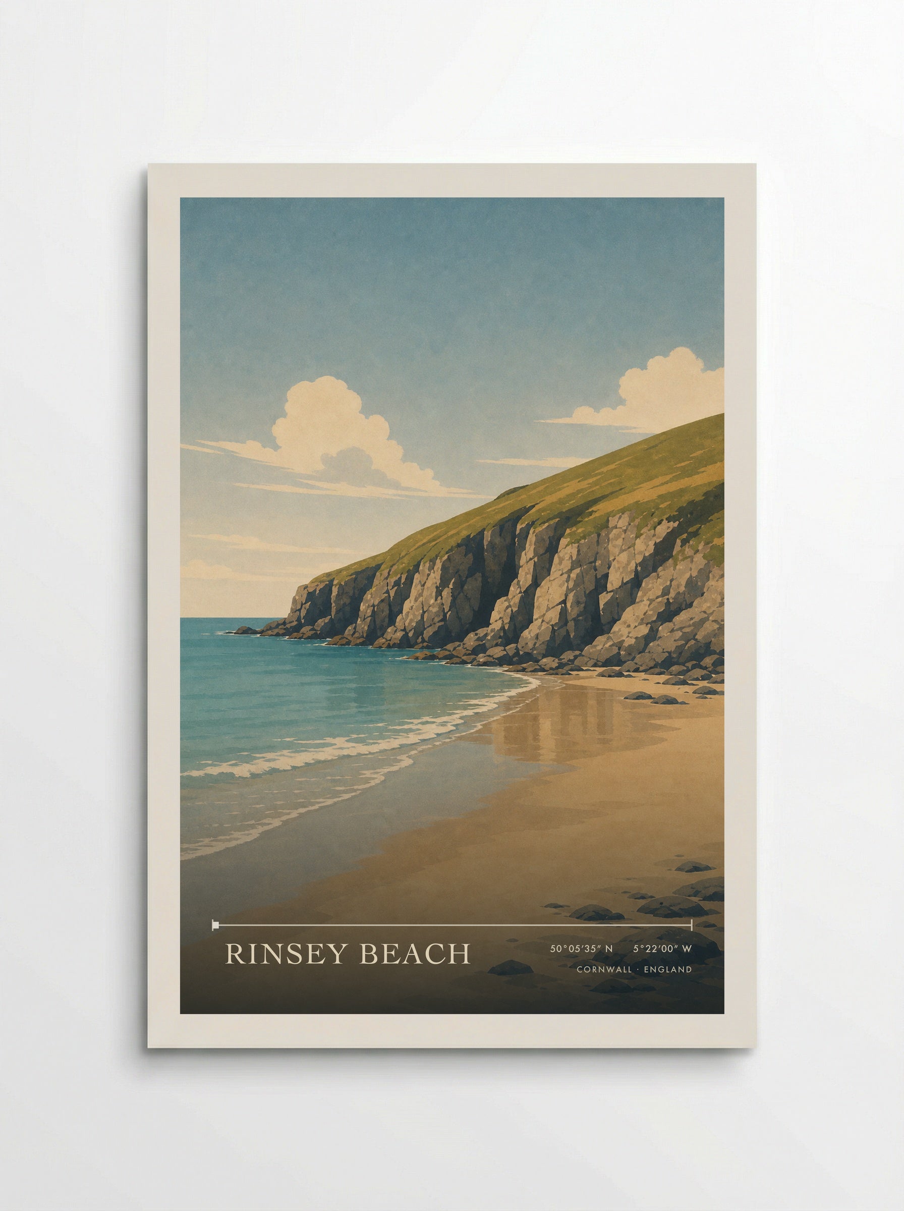 Rinsey Beach Cornwall England Travel Poster - Poster
