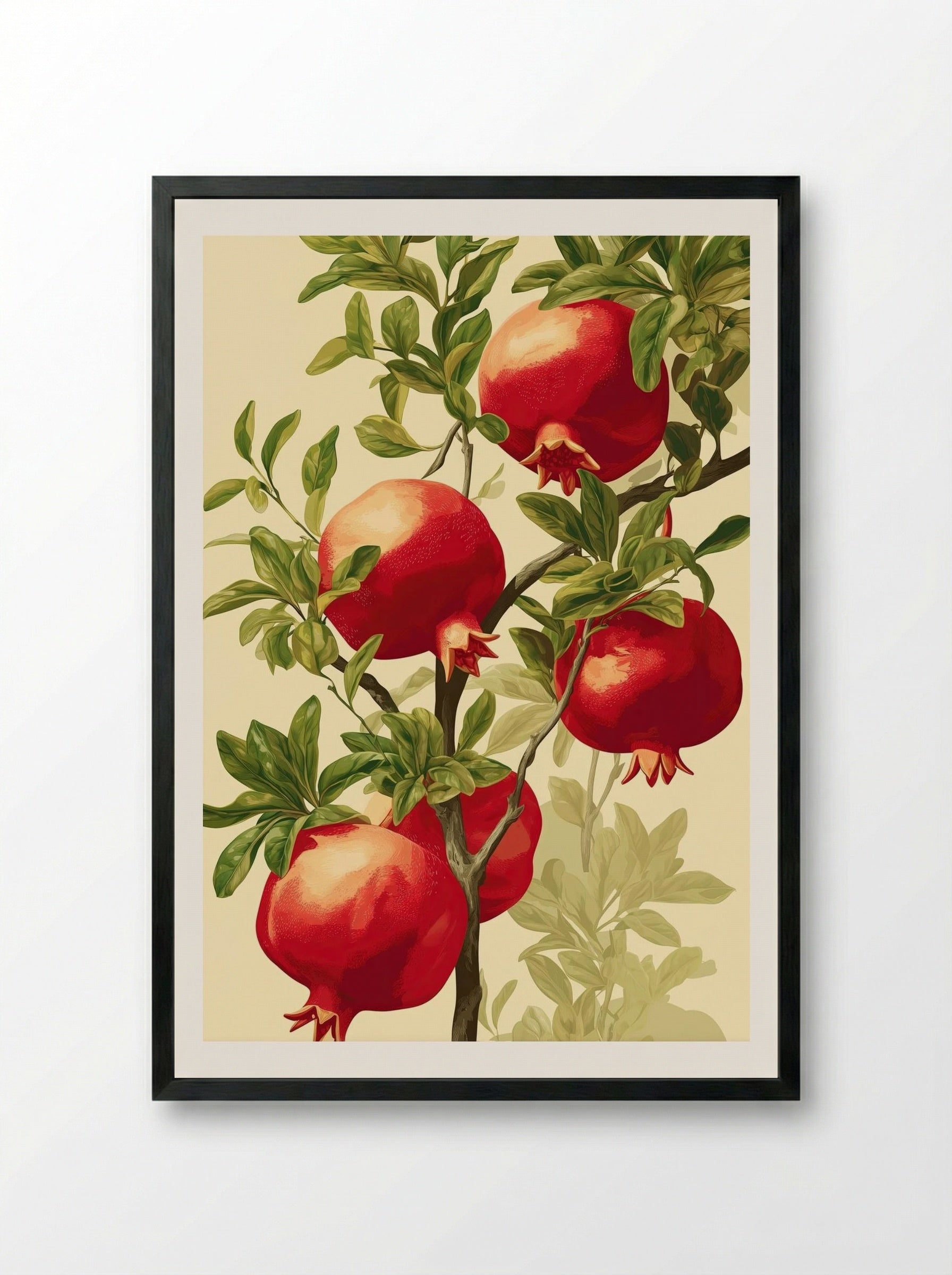 Ripened Pomegranates – Classic Botanical Fruit Wall Art.png - Framed Print Black