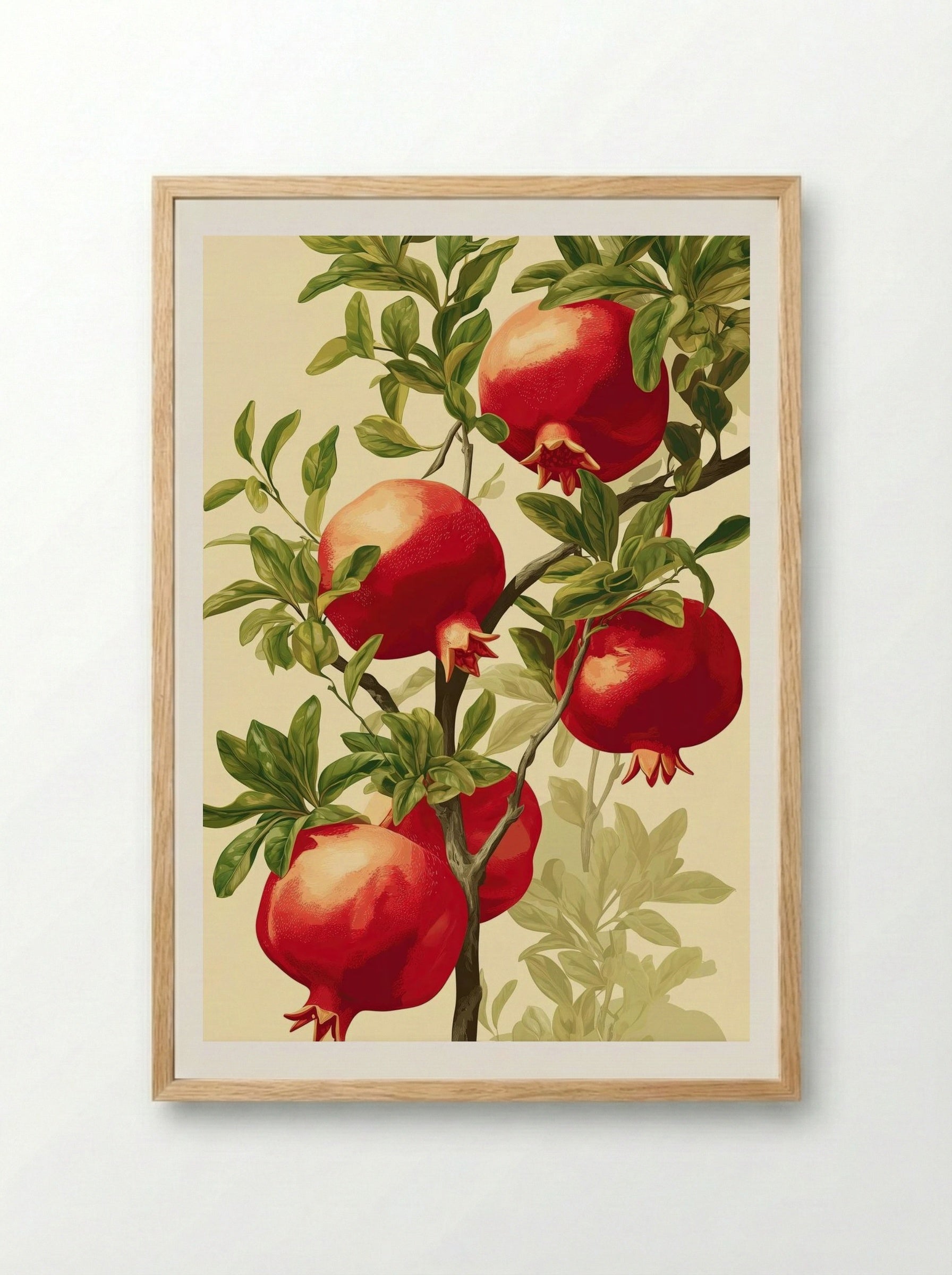 Ripened Pomegranates – Classic Botanical Fruit Wall Art.png - Framed Print Wood