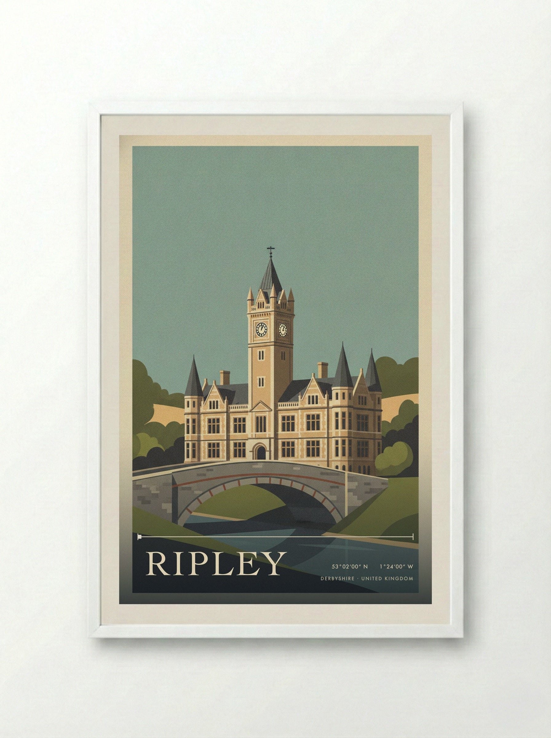 Ripley Derbyshire United Kingdom Travel Poster - Framed Print White