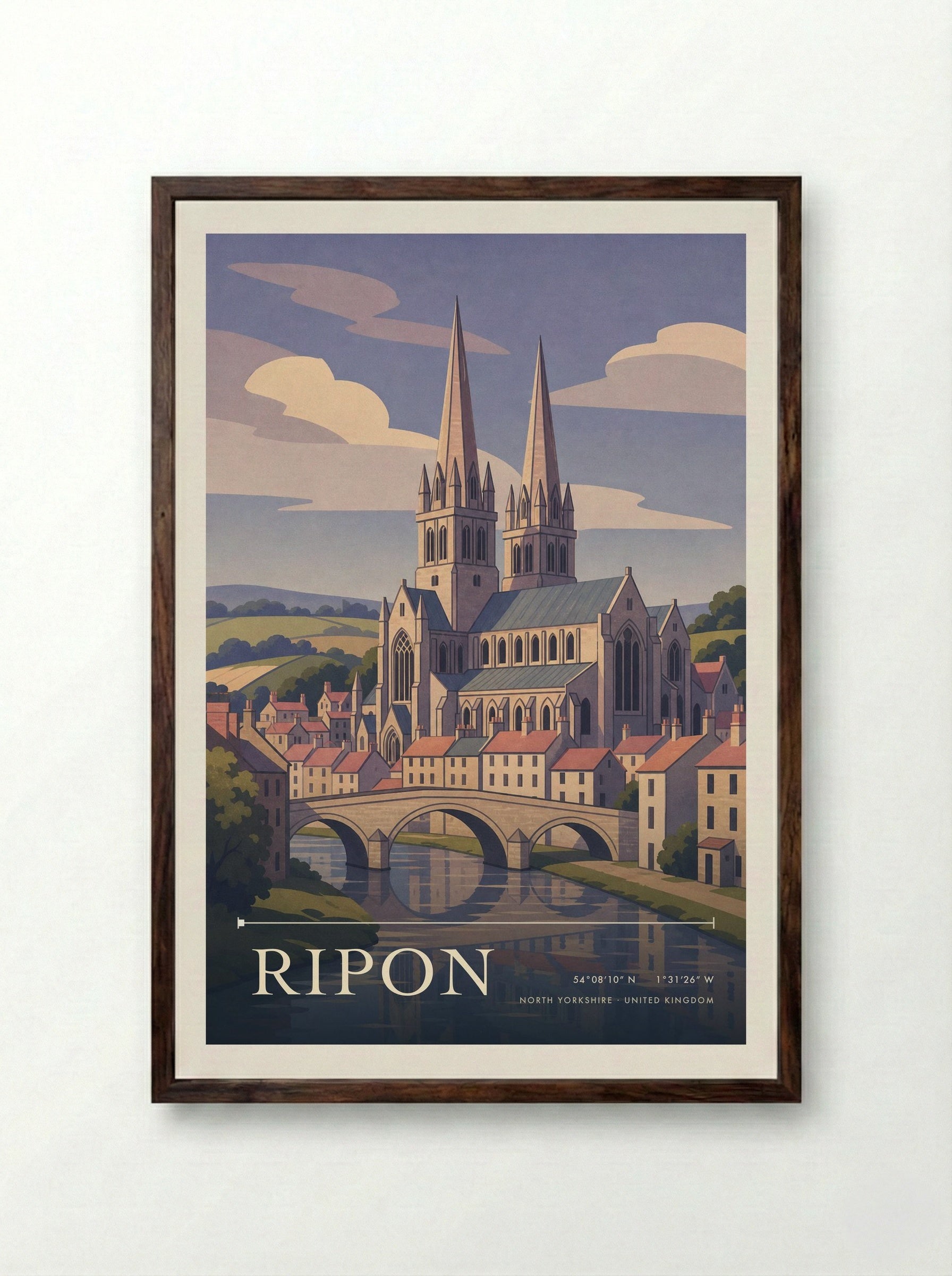 Ripon North Yorkshire United Kingdom Travel Poster - Framed Print Dark Wood