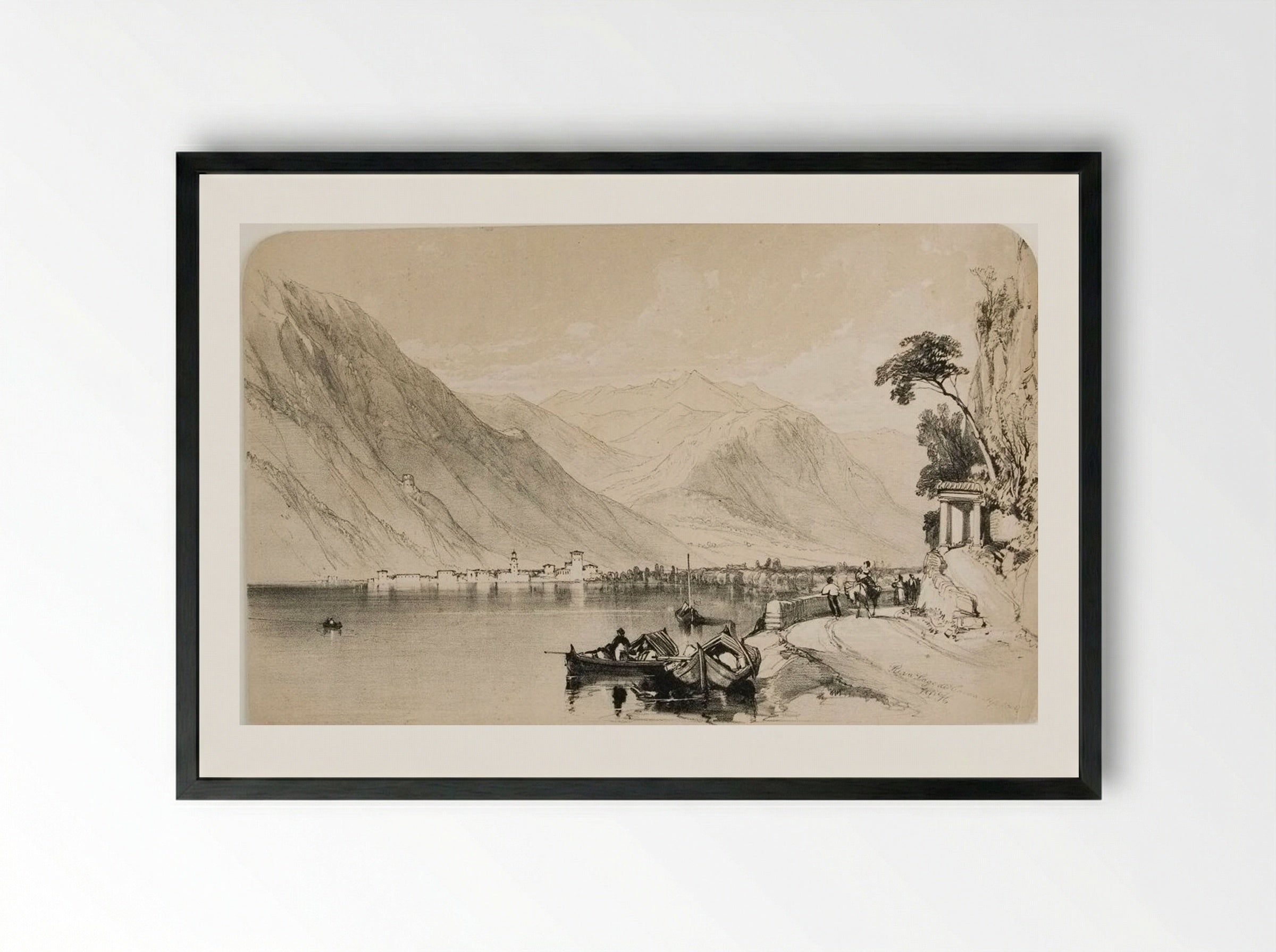 Riva Lago di Garda - James Duffield Harding - Framed Print Black