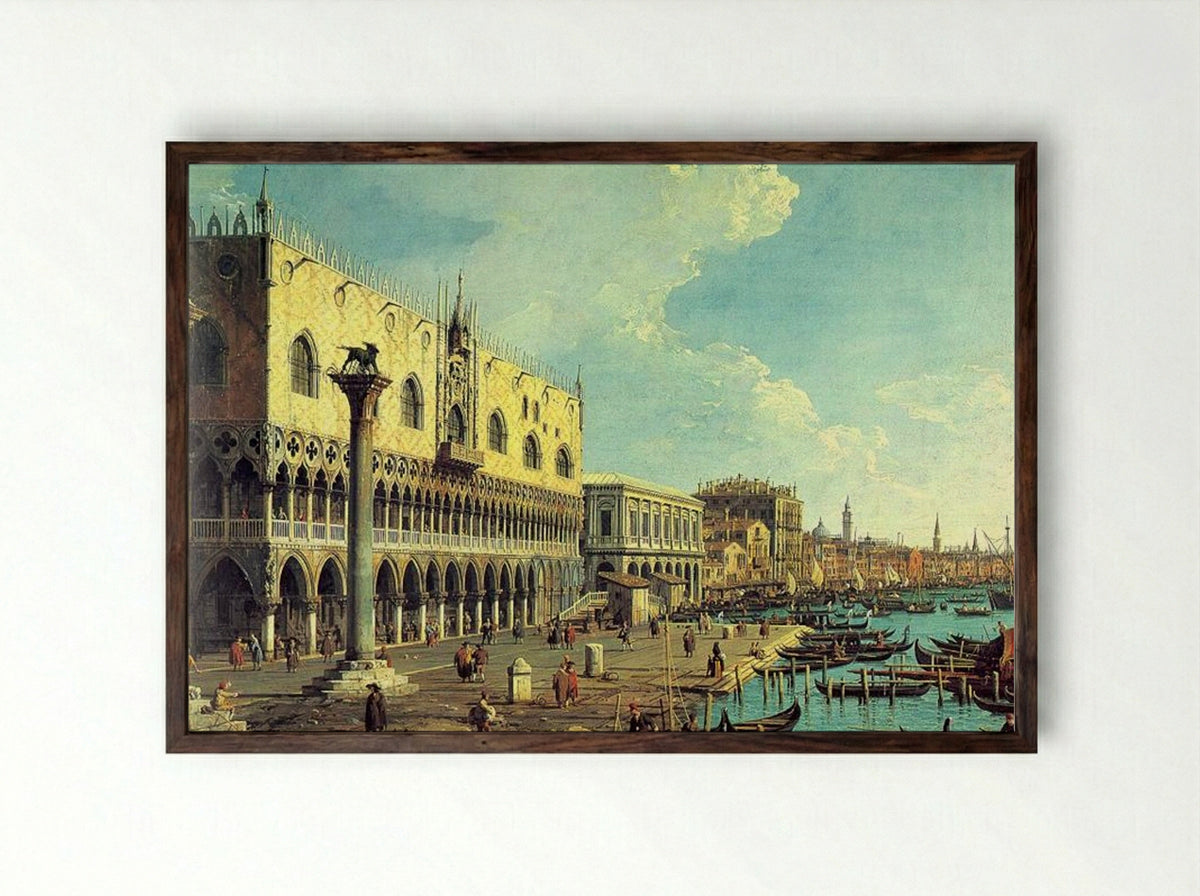 Riva degli Schiavoni Looking East - Canaletto - Framed Print Dark Wood
