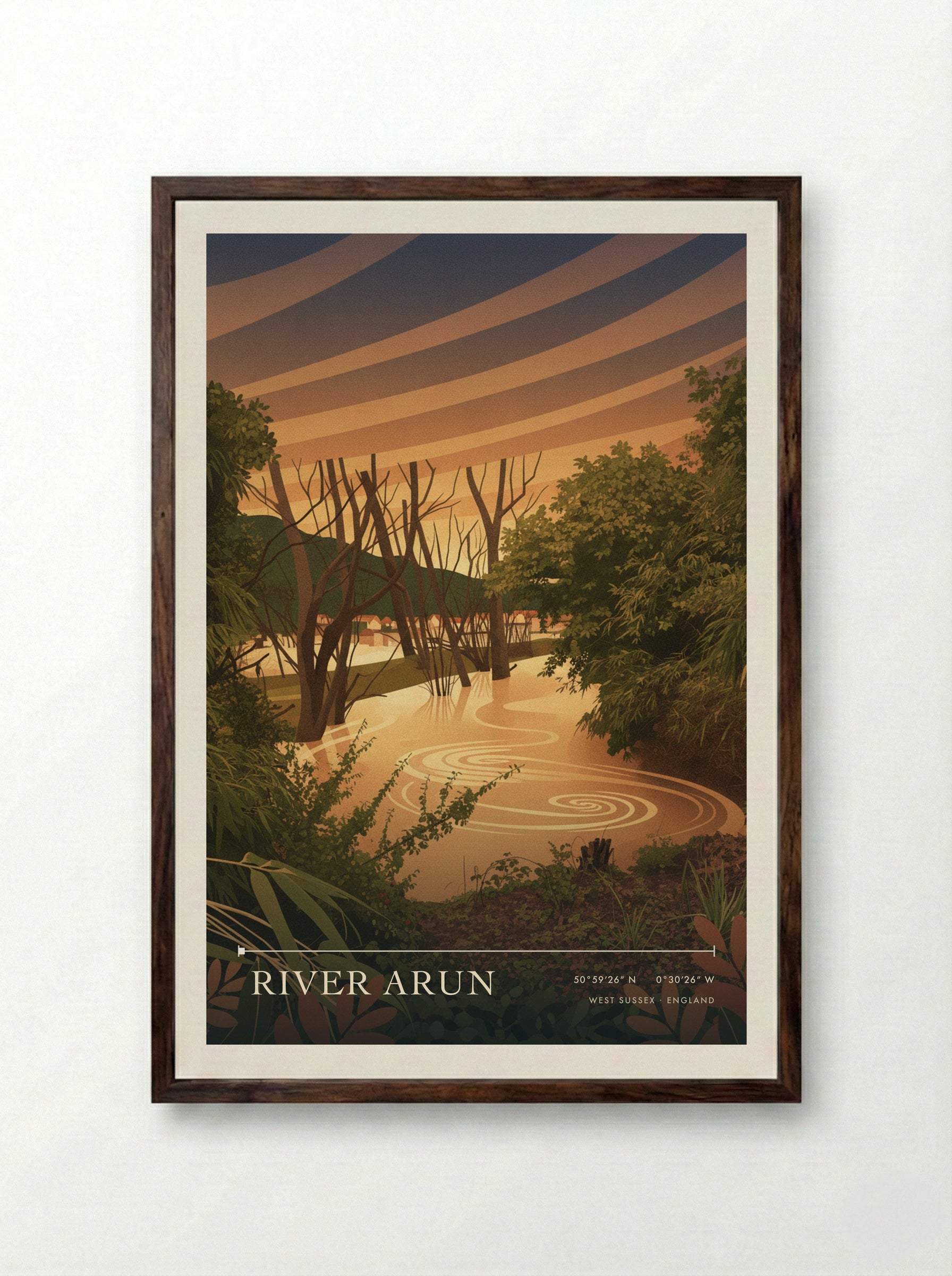 River Arun West Sussex England Travel Poster - Framed Print Dark Wood