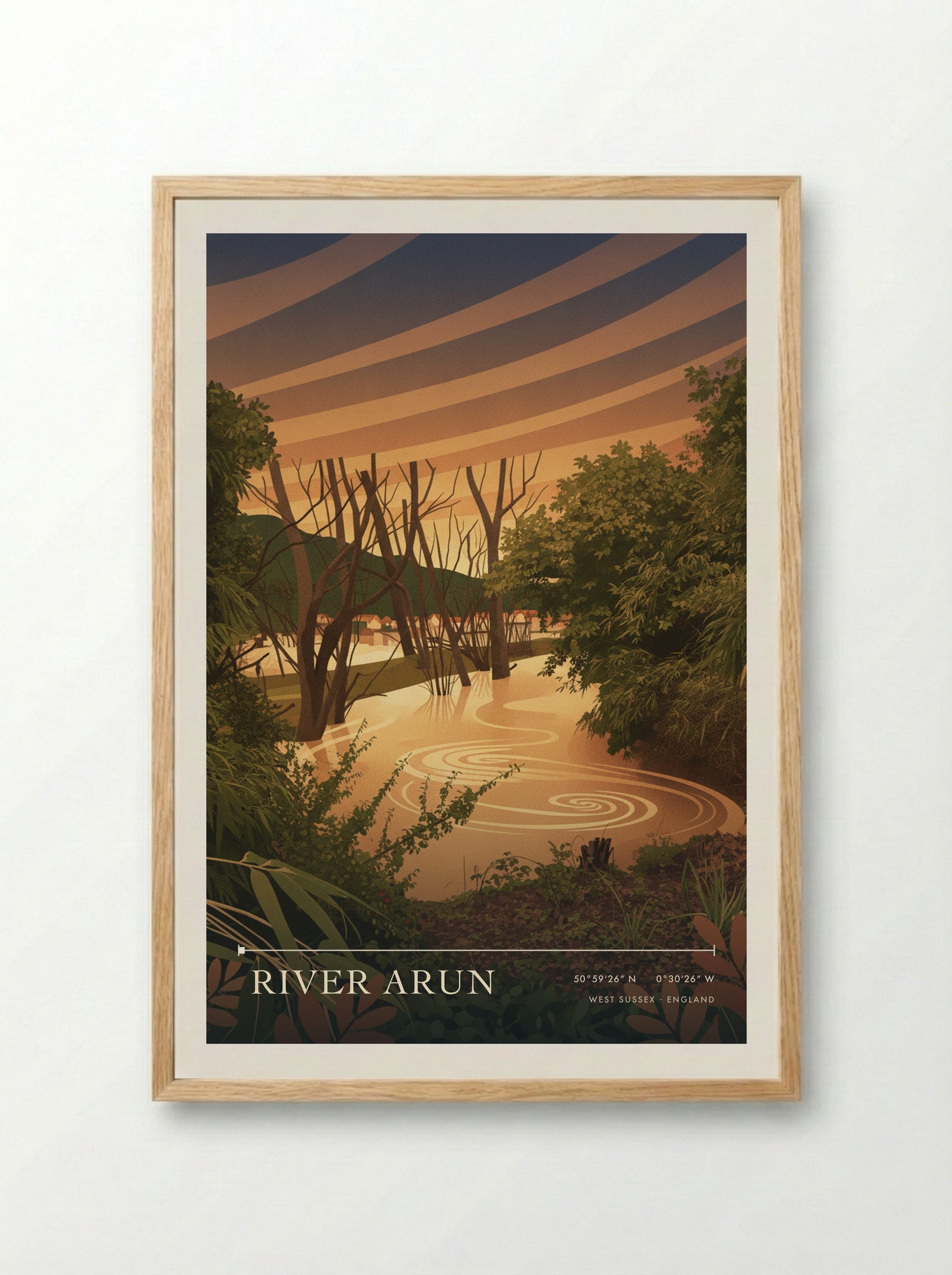 River Arun West Sussex England Travel Poster - Framed Print Wood