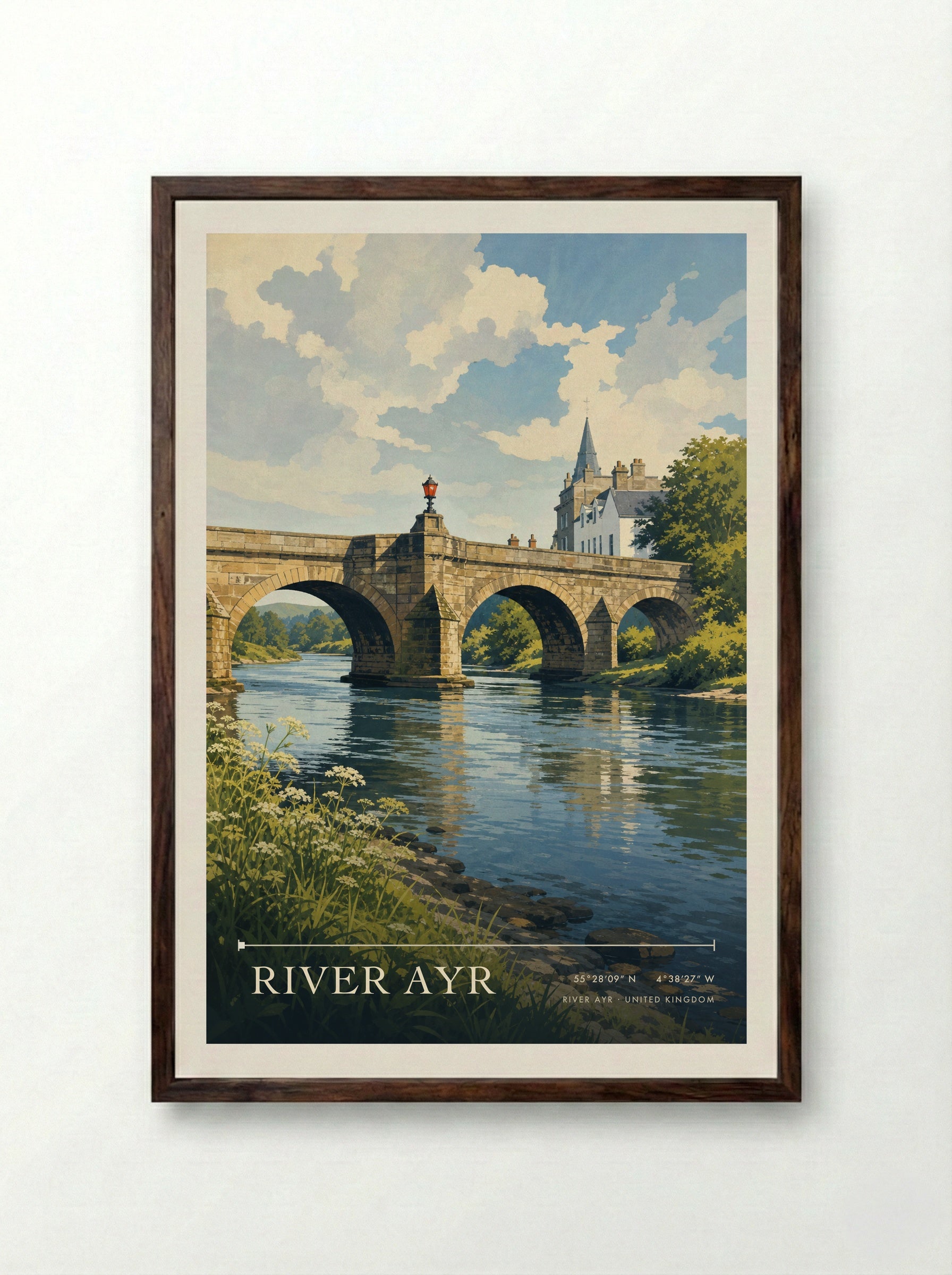 River Ayr United Kingdom Travel Poster - Framed Print Dark Wood