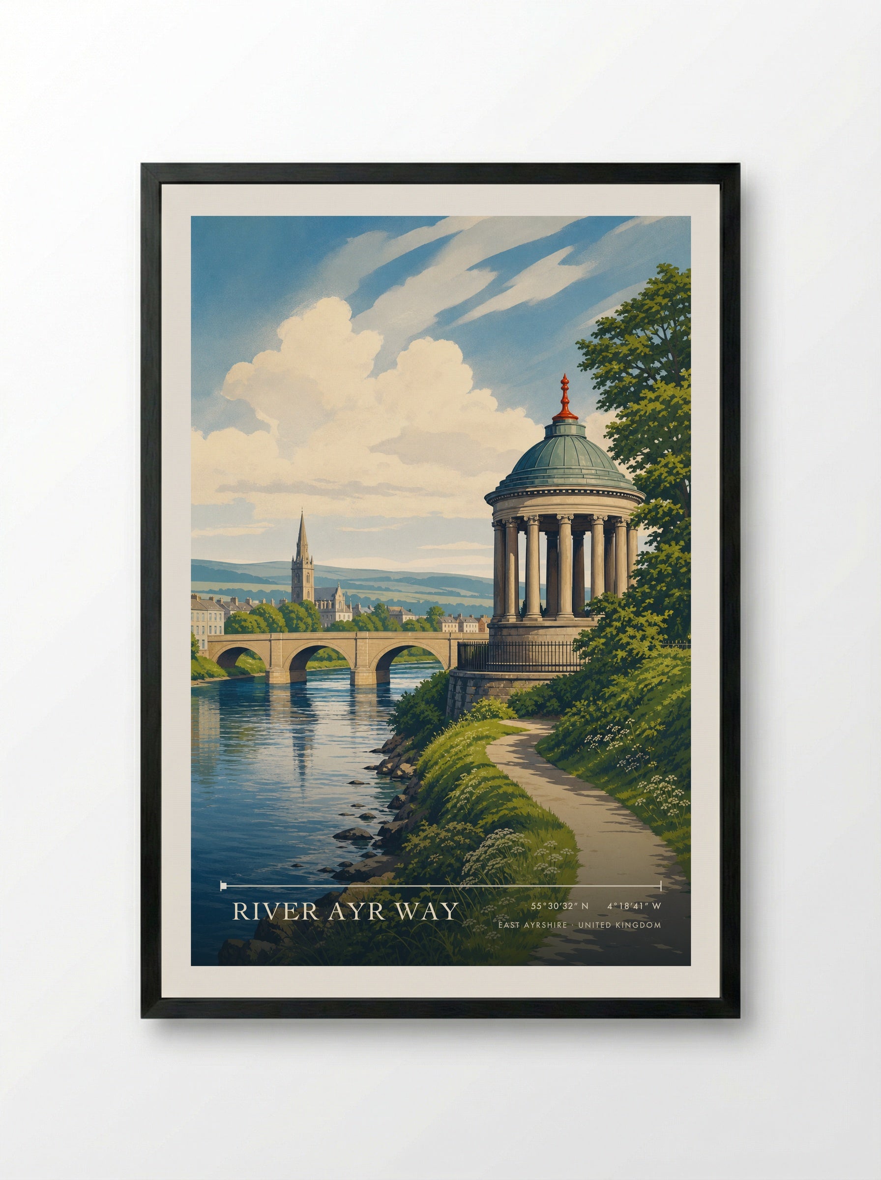 River Ayr Way East Ayrshire United Kingdom Travel Poster - Framed Print Black