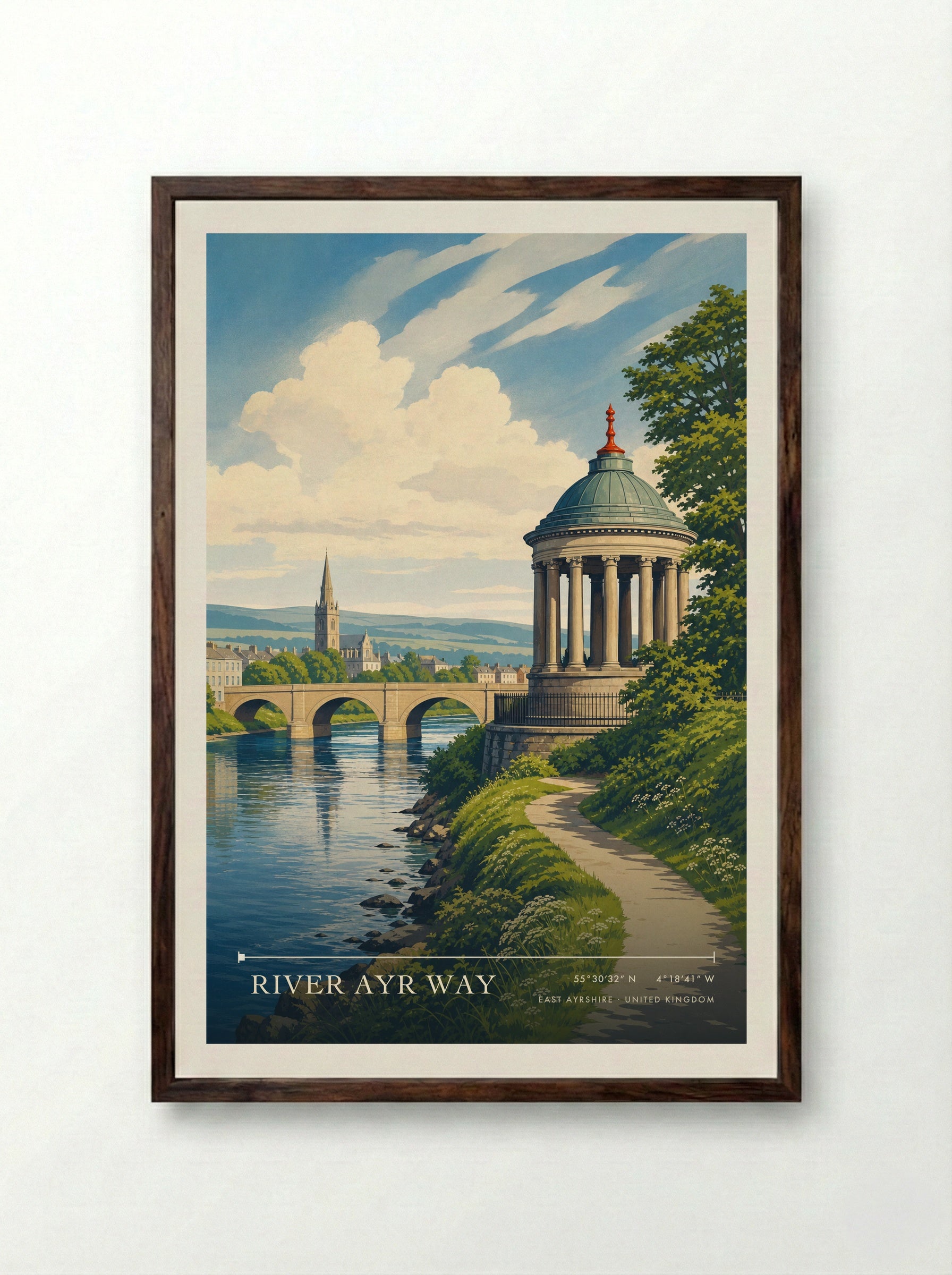 River Ayr Way East Ayrshire United Kingdom Travel Poster - Framed Print Dark Wood