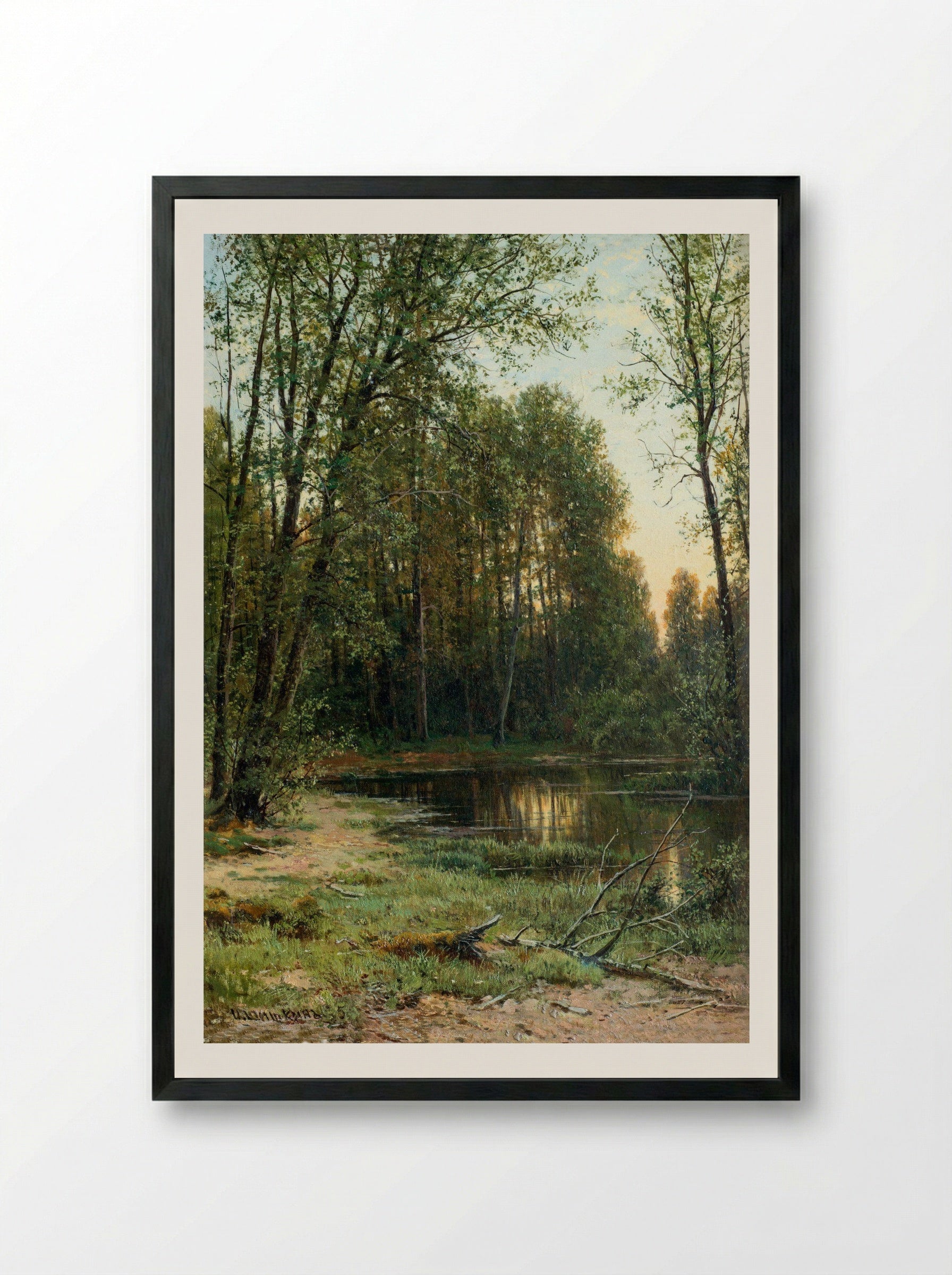 River Backwater in the Forest - Ivan Shishkin - Framed Print Black