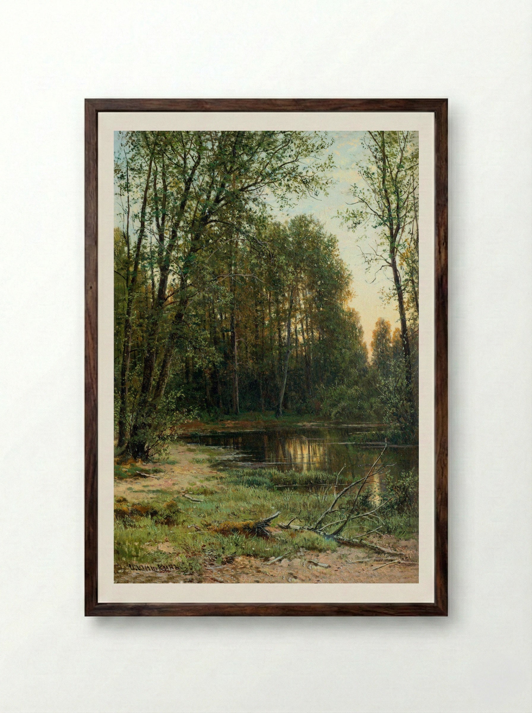 River Backwater in the Forest - Ivan Shishkin - Framed Print Dark Wood