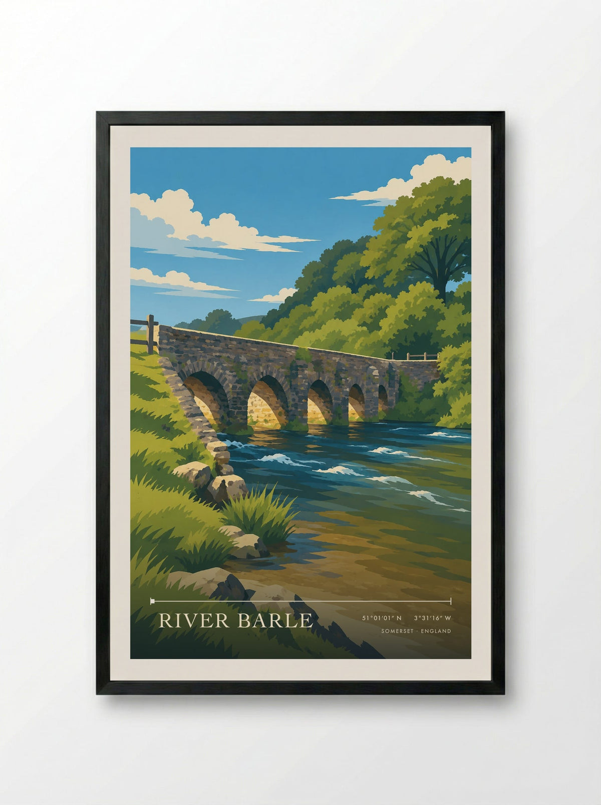 River Barle, Somerset | Travel Poster - Framed Print Black