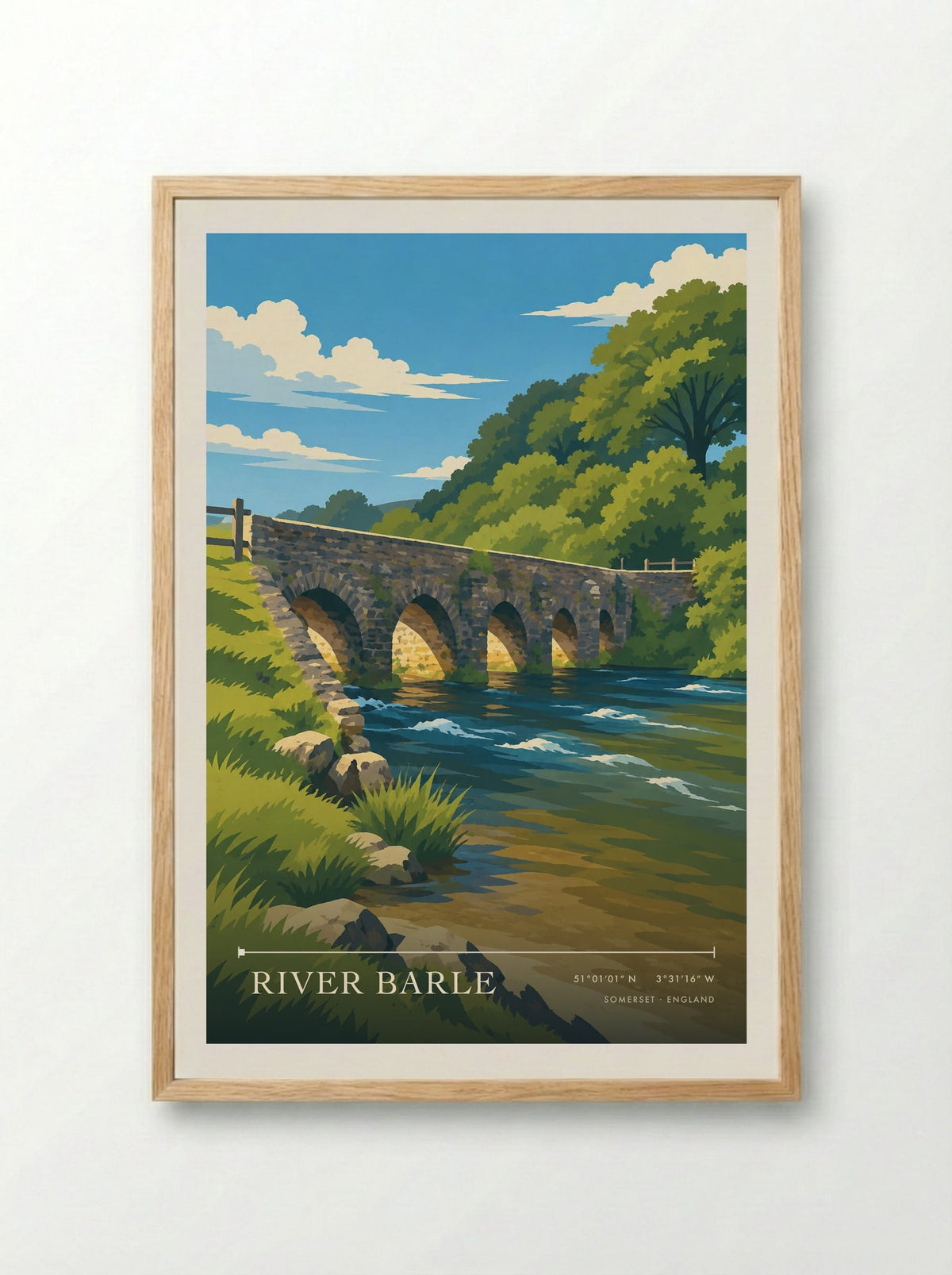 River Barle, Somerset | Travel Poster - Framed Print Wood