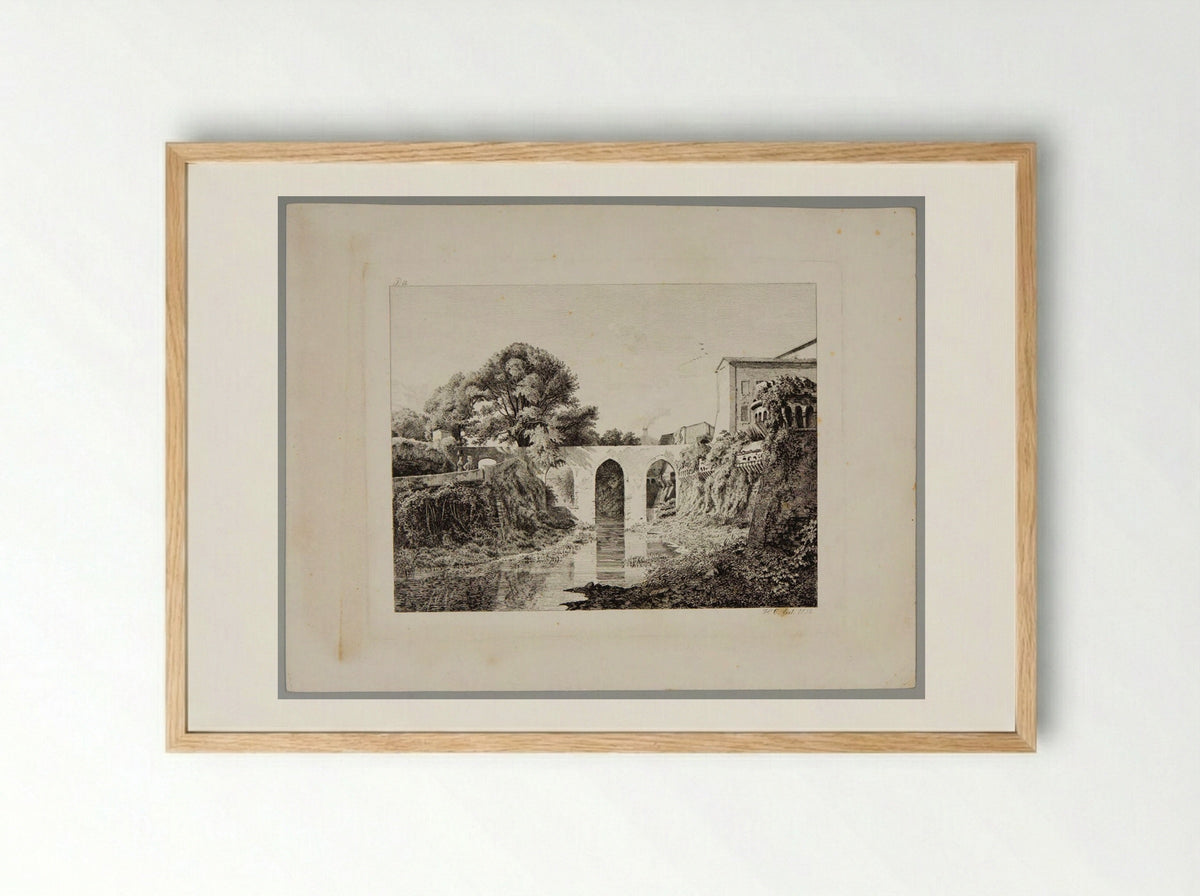 River Bed with Three-Arched Bridge - Johann Hermann Carmiencke - Framed Print Wood