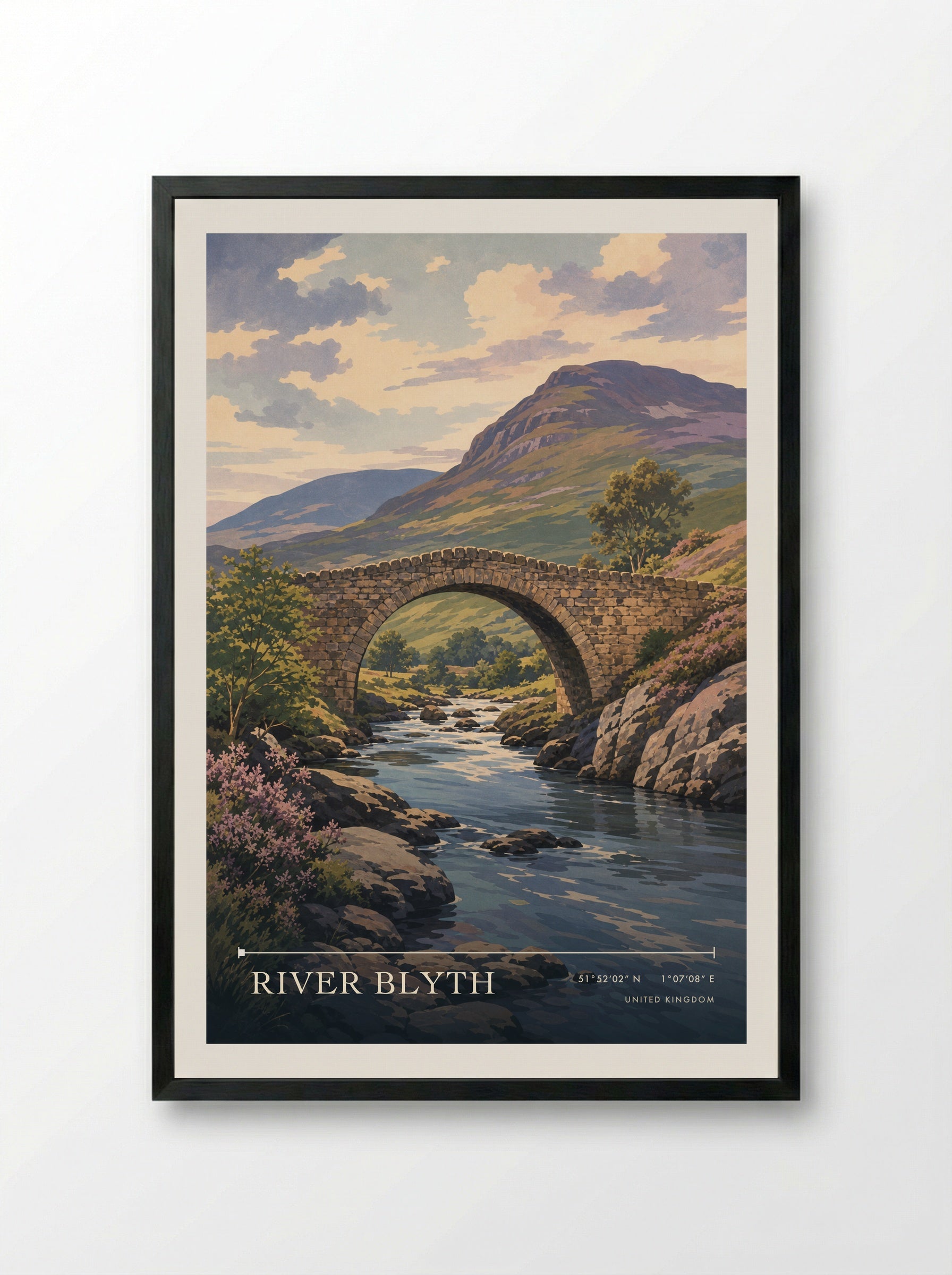 River Blyth United Kingdom Travel Poster - Framed Print Black