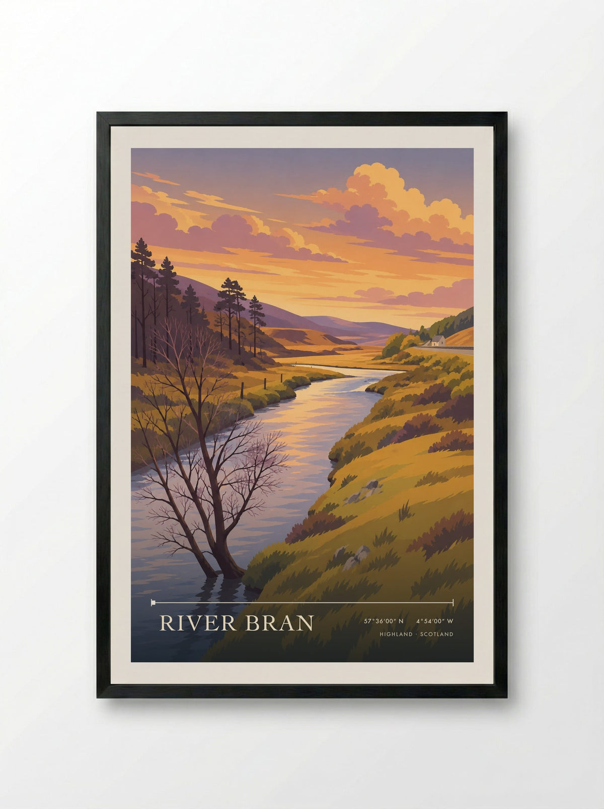River Bran, Highland | Travel Poster - Framed Print Black