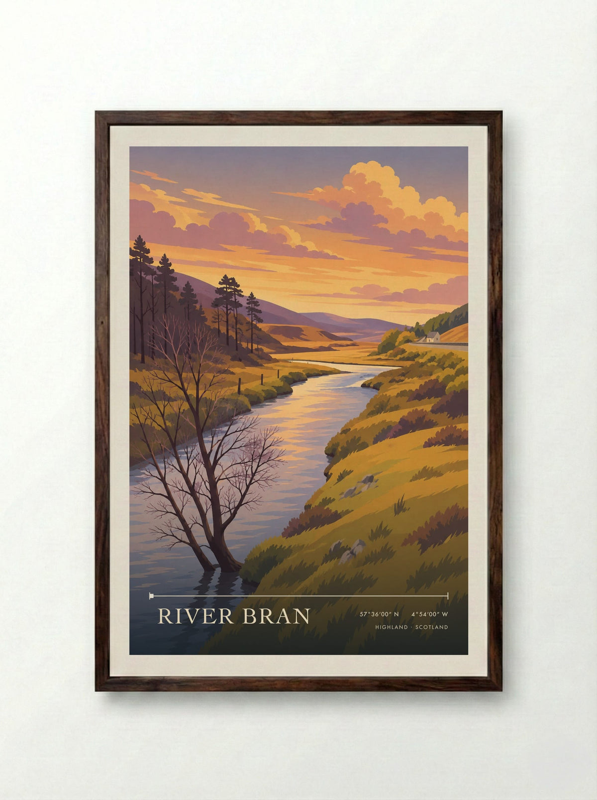 River Bran, Highland | Travel Poster - Framed Print Dark Wood