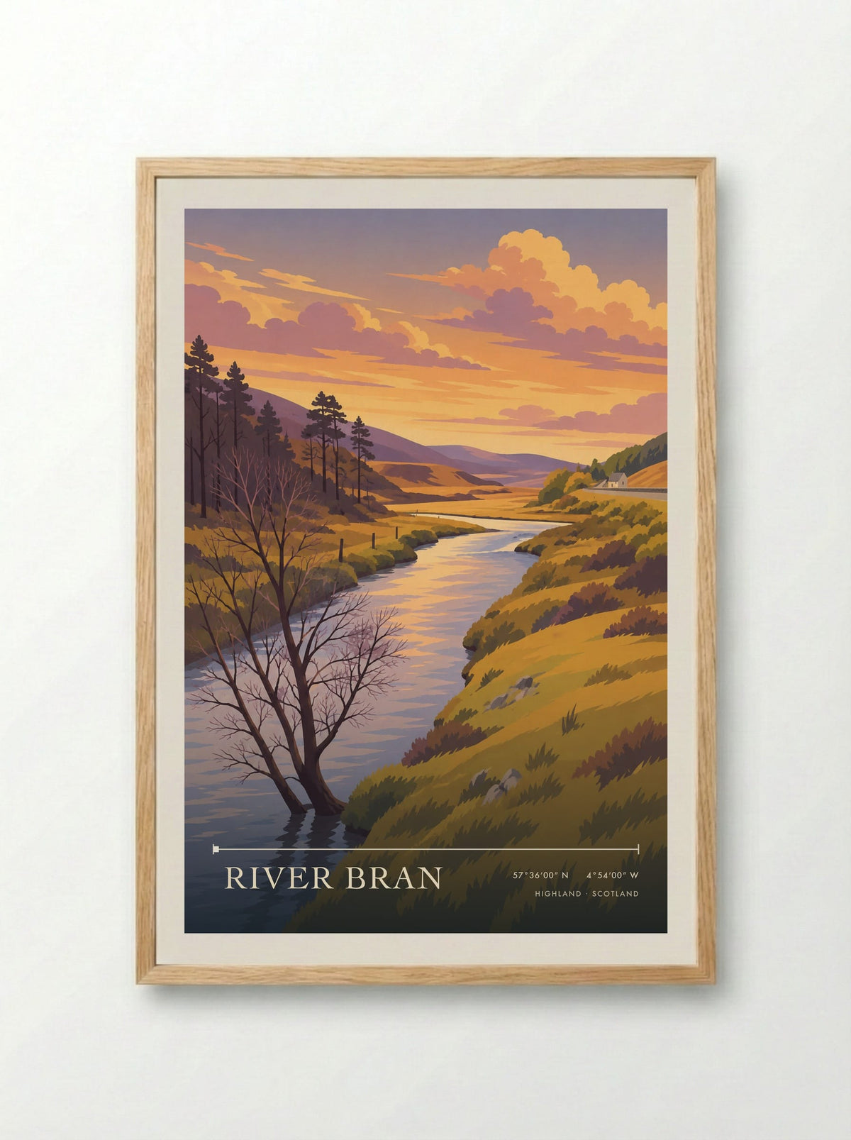 River Bran, Highland | Travel Poster - Framed Print Wood
