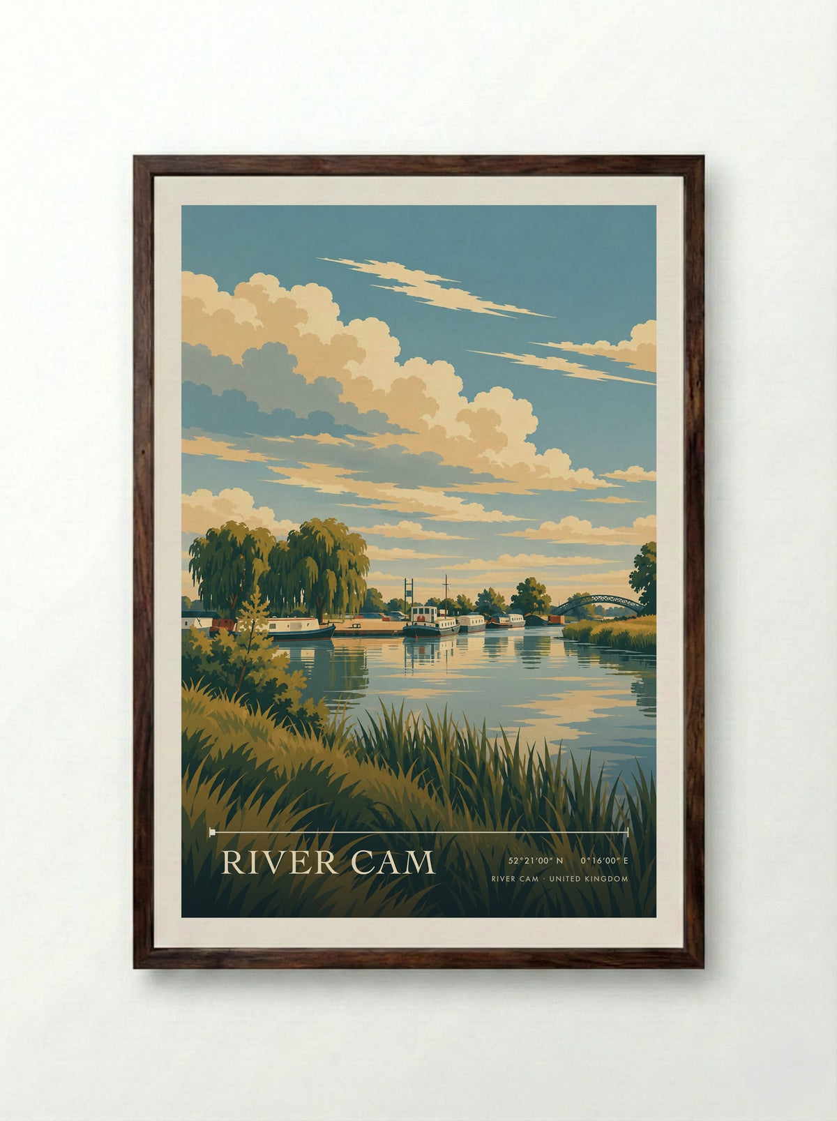 River Cam | Travel Poster - Framed Print Dark Wood