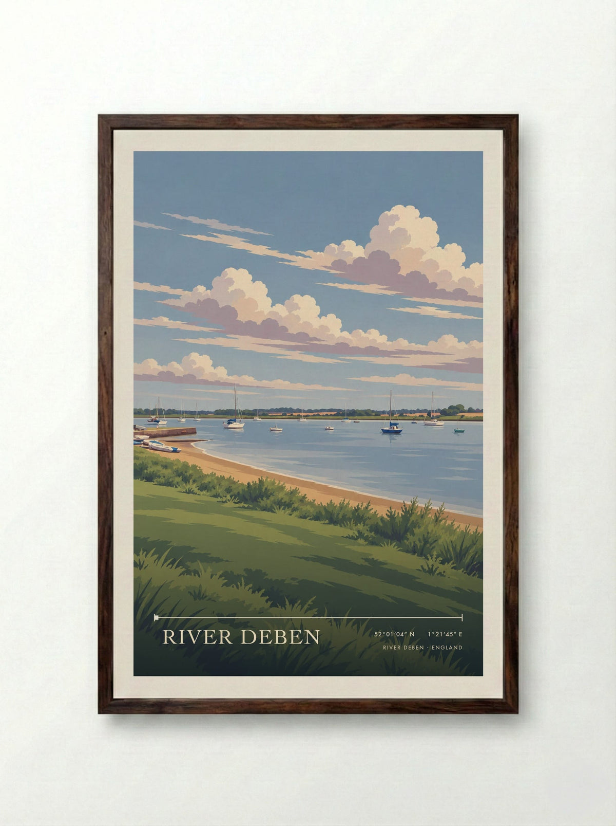 River Deben | Travel Poster - Framed Print Dark Wood