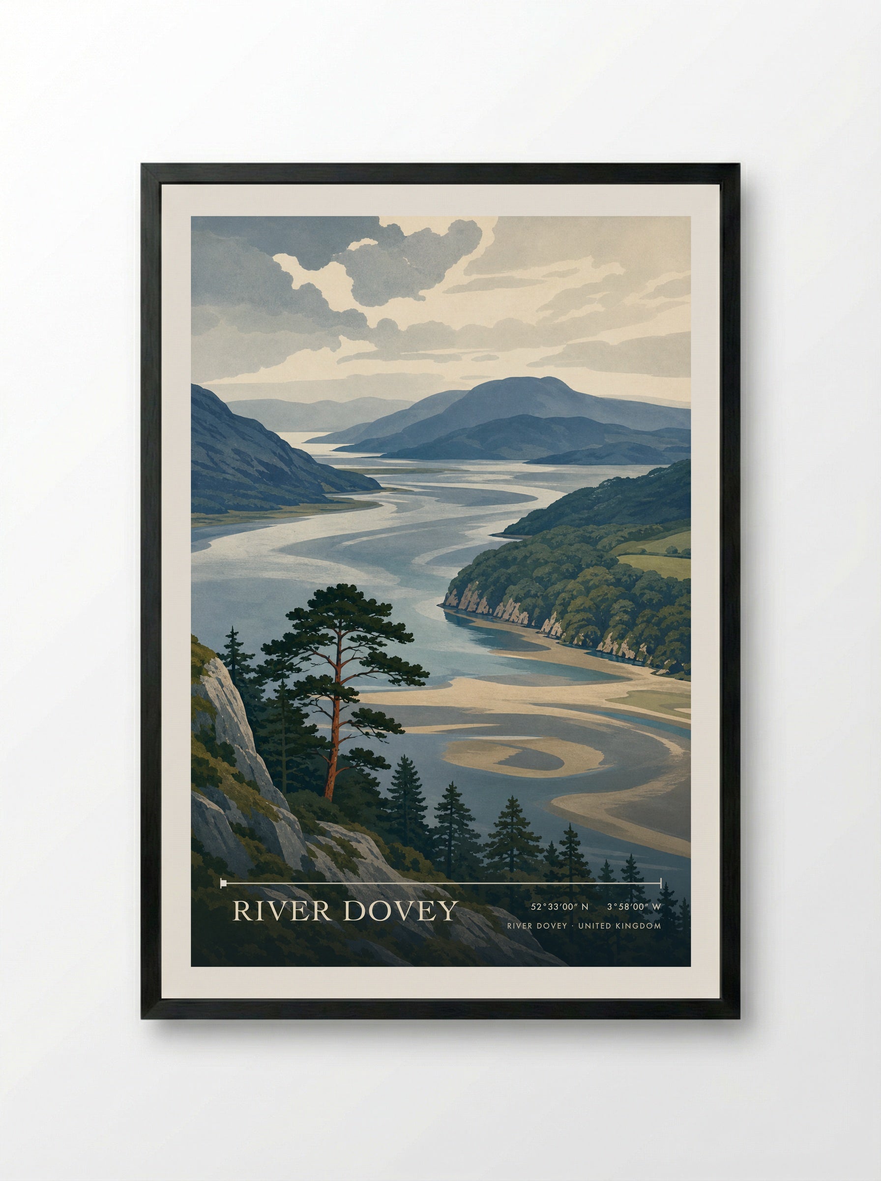 River Dovey United Kingdom Travel Poster - Framed Print Black