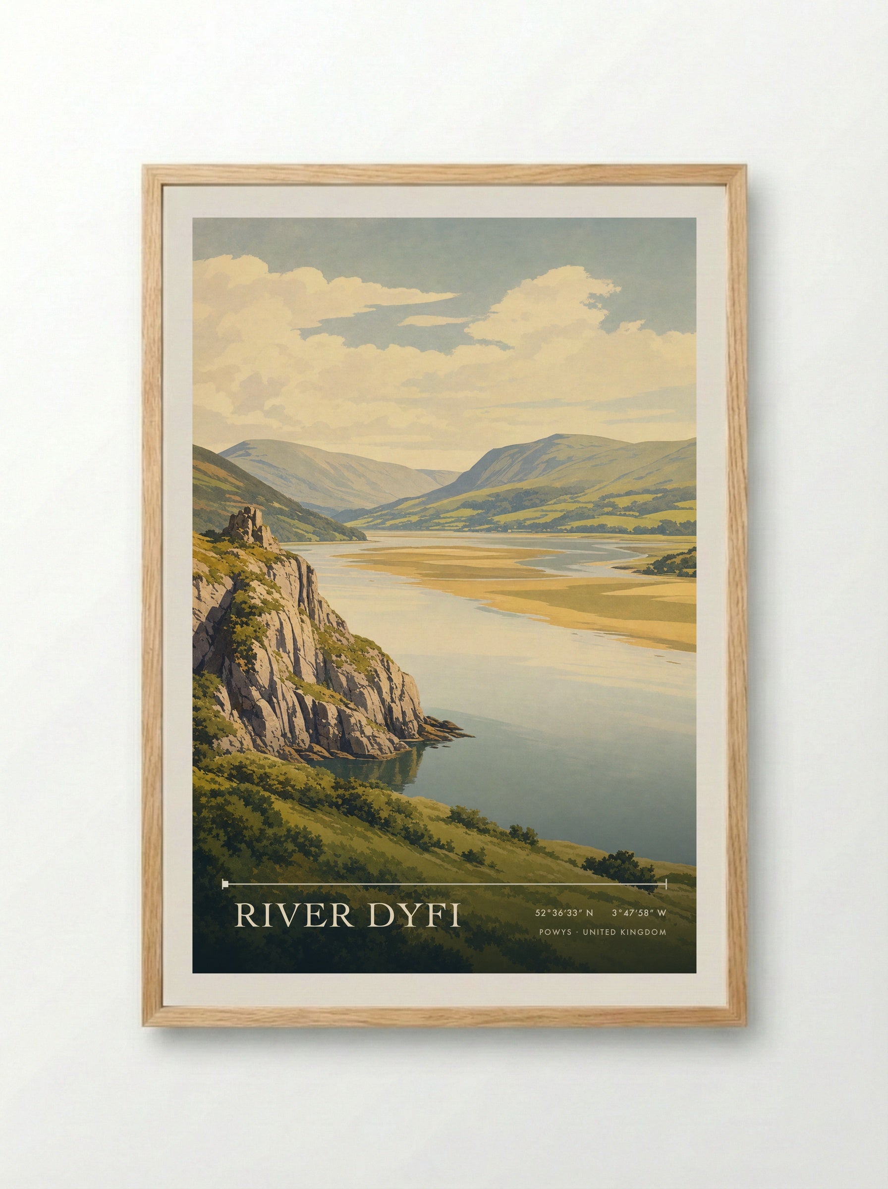 River Dyfi Powys United Kingdom Travel Poster - Framed Print Wood