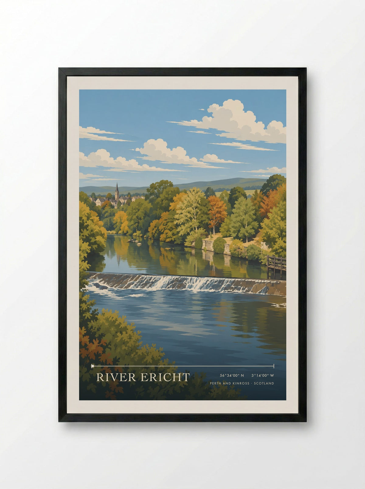 River Ericht, Perth and Kinross | Travel Poster - Framed Print Black