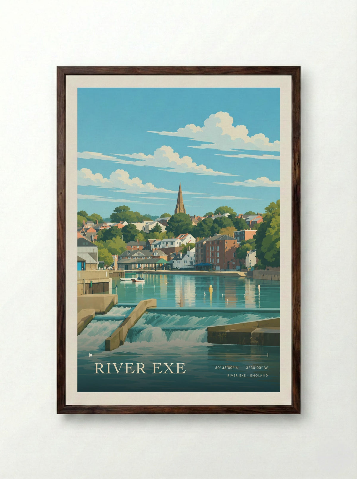 River Exe | Travel Poster - Framed Print Dark Wood