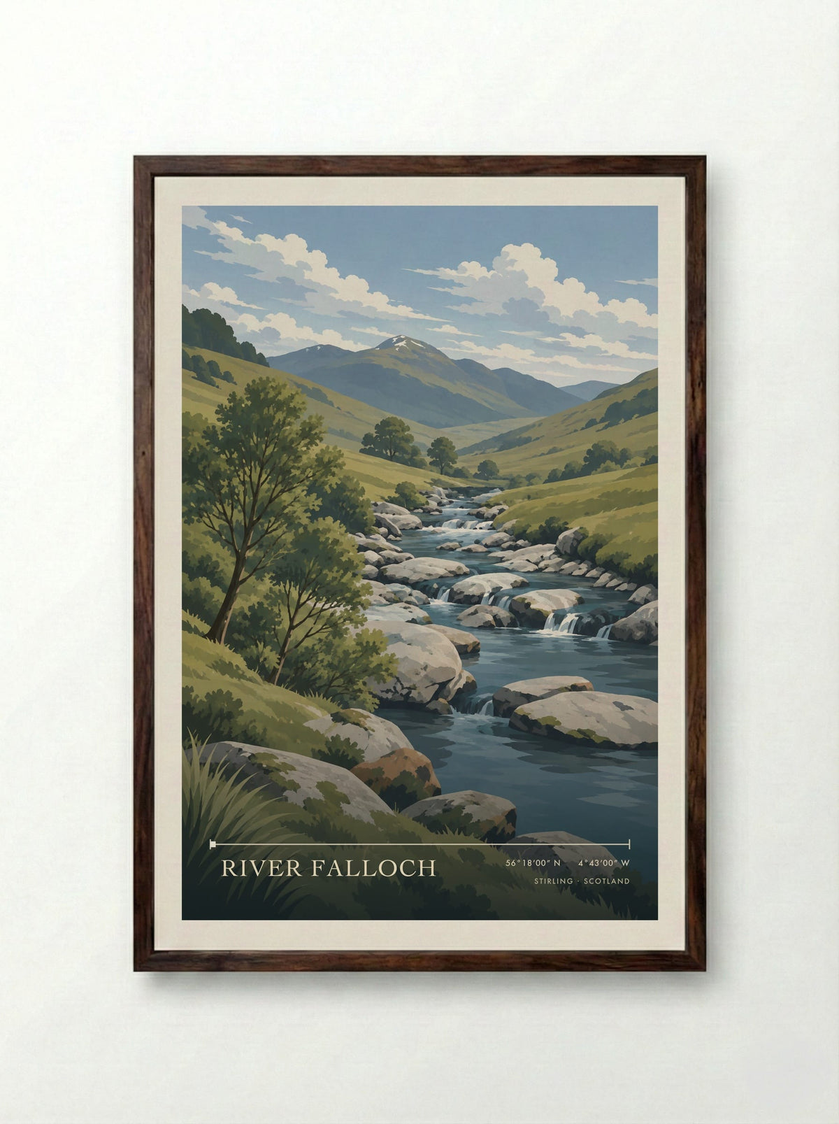 River Falloch, Stirling | Travel Poster - Framed Print Dark Wood