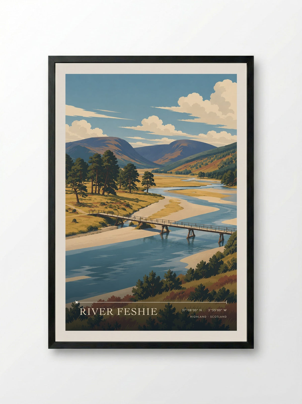 River Feshie, Highland | Travel Poster - Framed Print Black