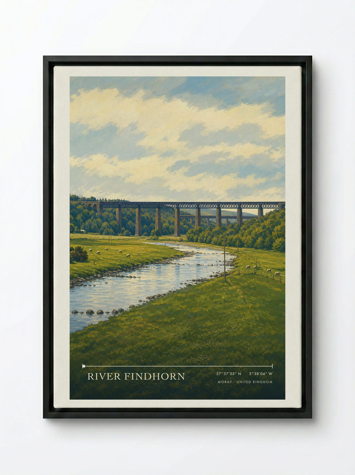 River Findhorn Moray United Kingdom Travel Poster - Framed Canvas Black