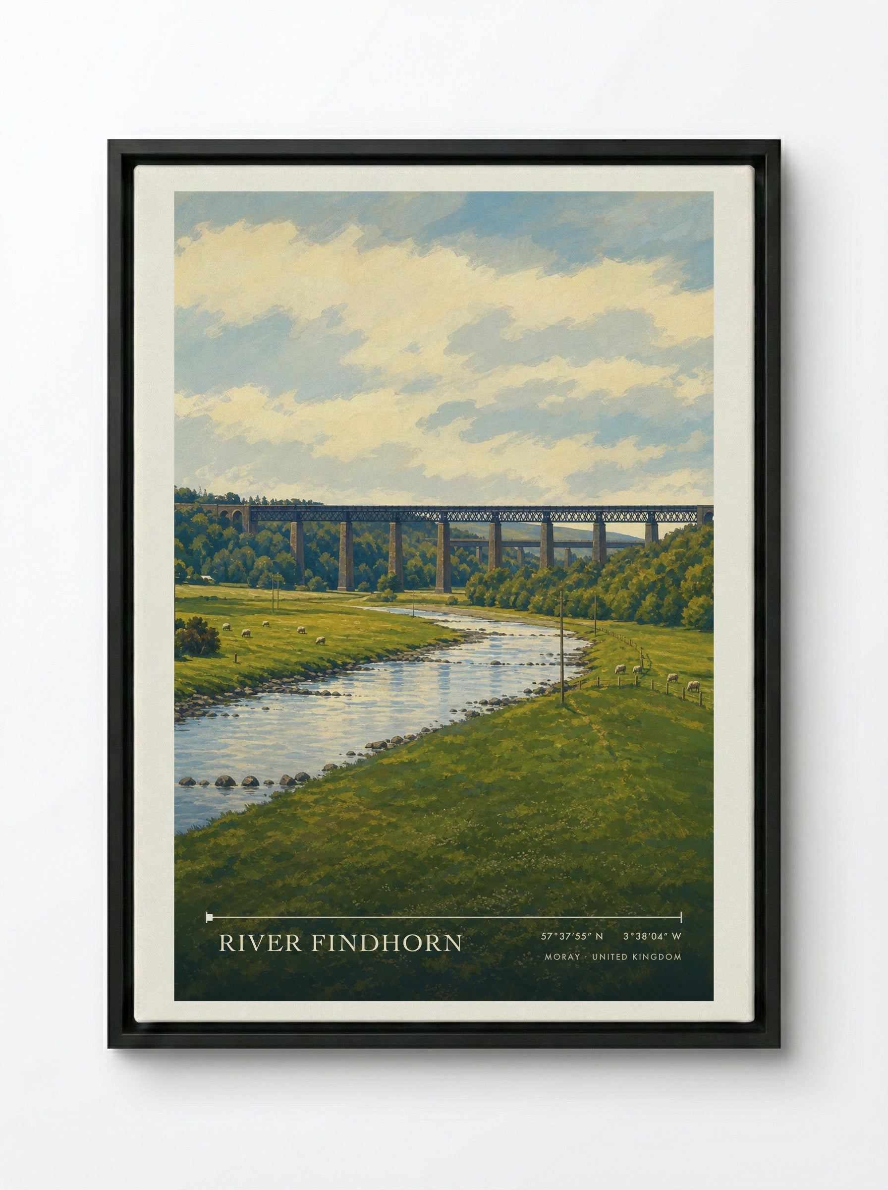 River Findhorn Moray United Kingdom Travel Poster - Framed Canvas Black