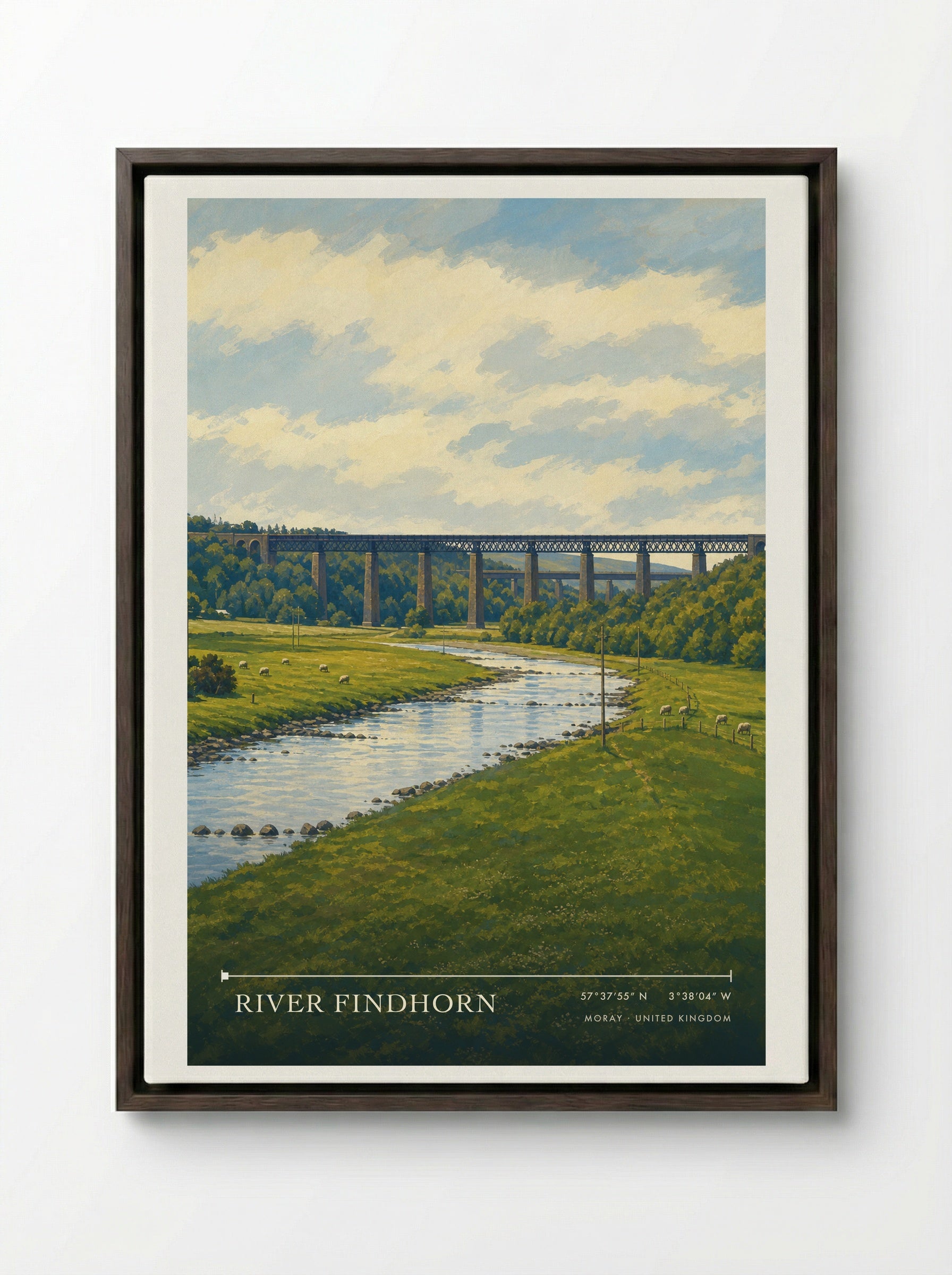 River Findhorn Moray United Kingdom Travel Poster - Framed Canvas Dark Wood