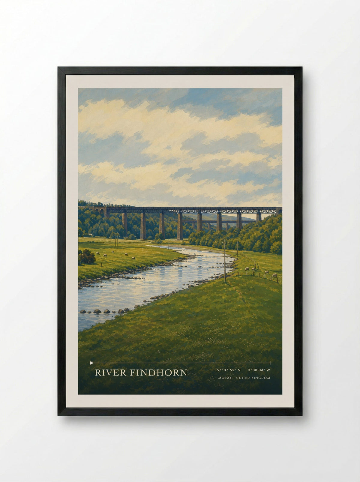 River Findhorn Moray United Kingdom Travel Poster - Framed Print Black