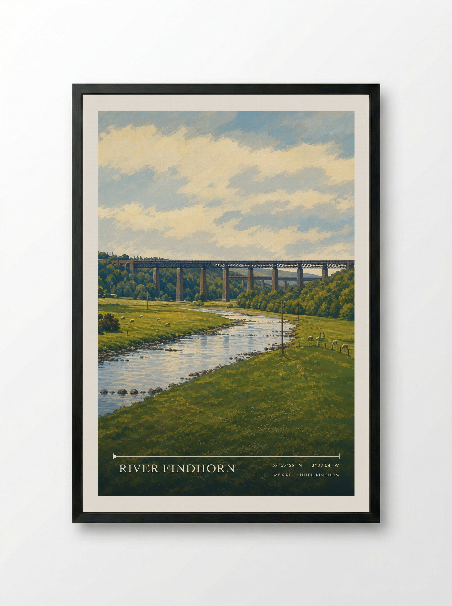 River Findhorn Moray United Kingdom Travel Poster - Framed Print Black