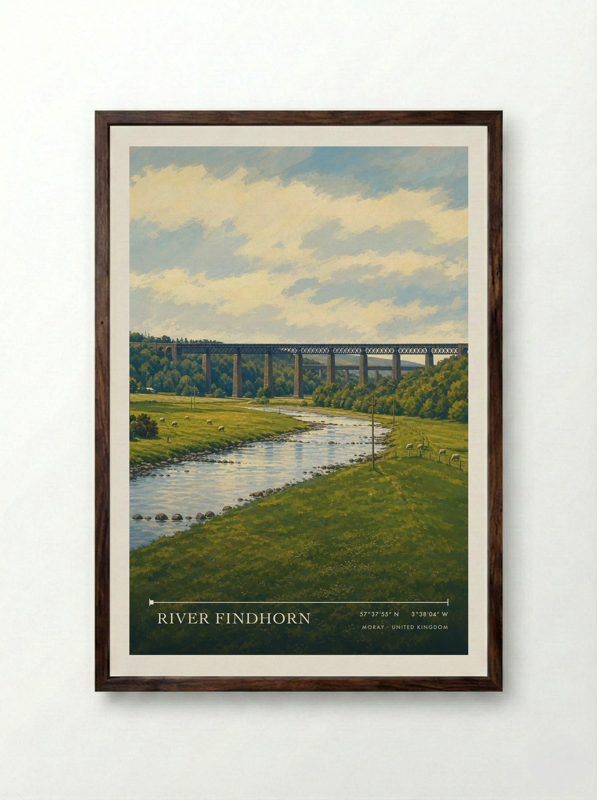 River Findhorn Moray United Kingdom Travel Poster - Framed Print Dark Wood