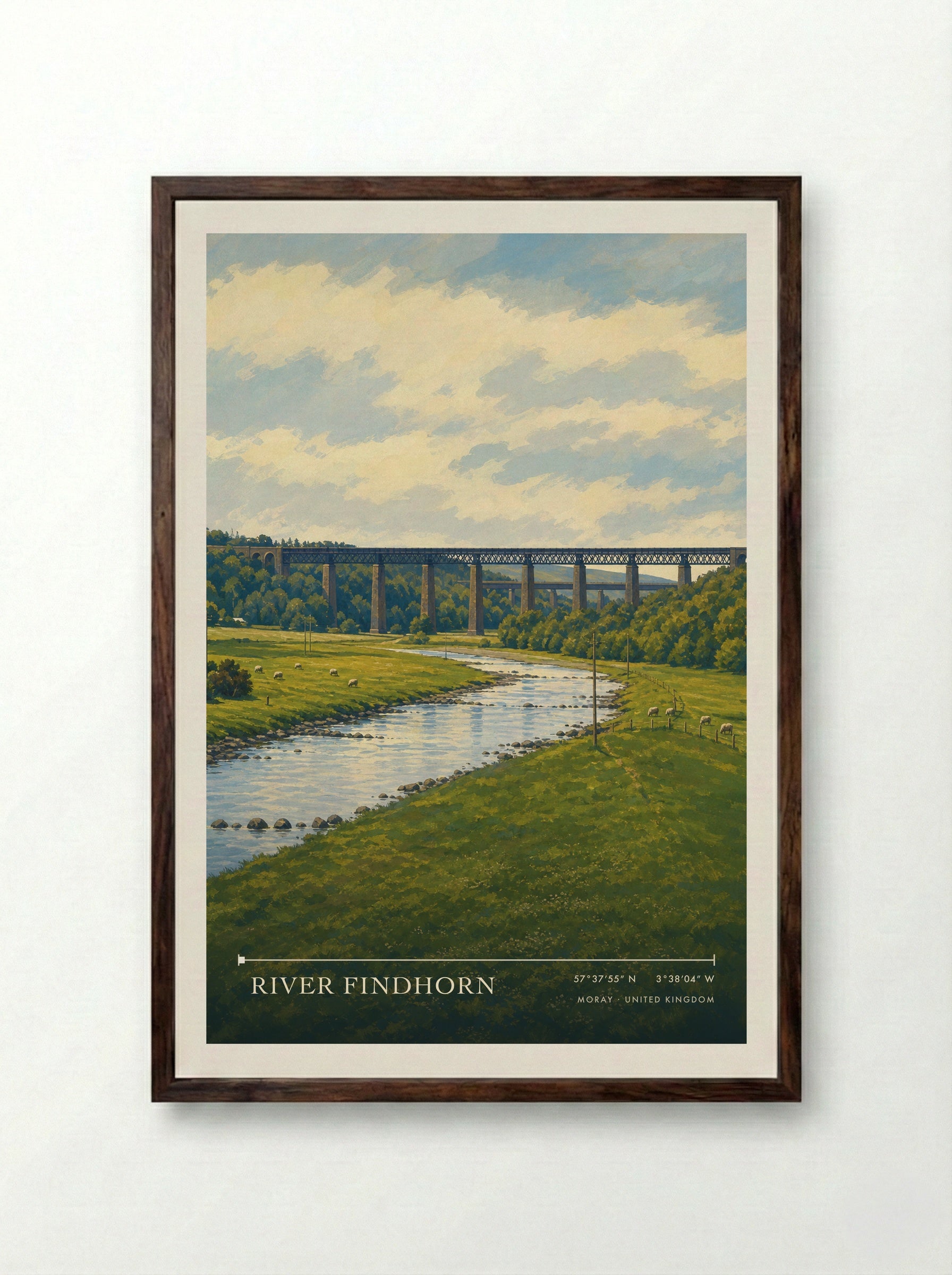 River Findhorn Moray United Kingdom Travel Poster - Framed Print Dark Wood