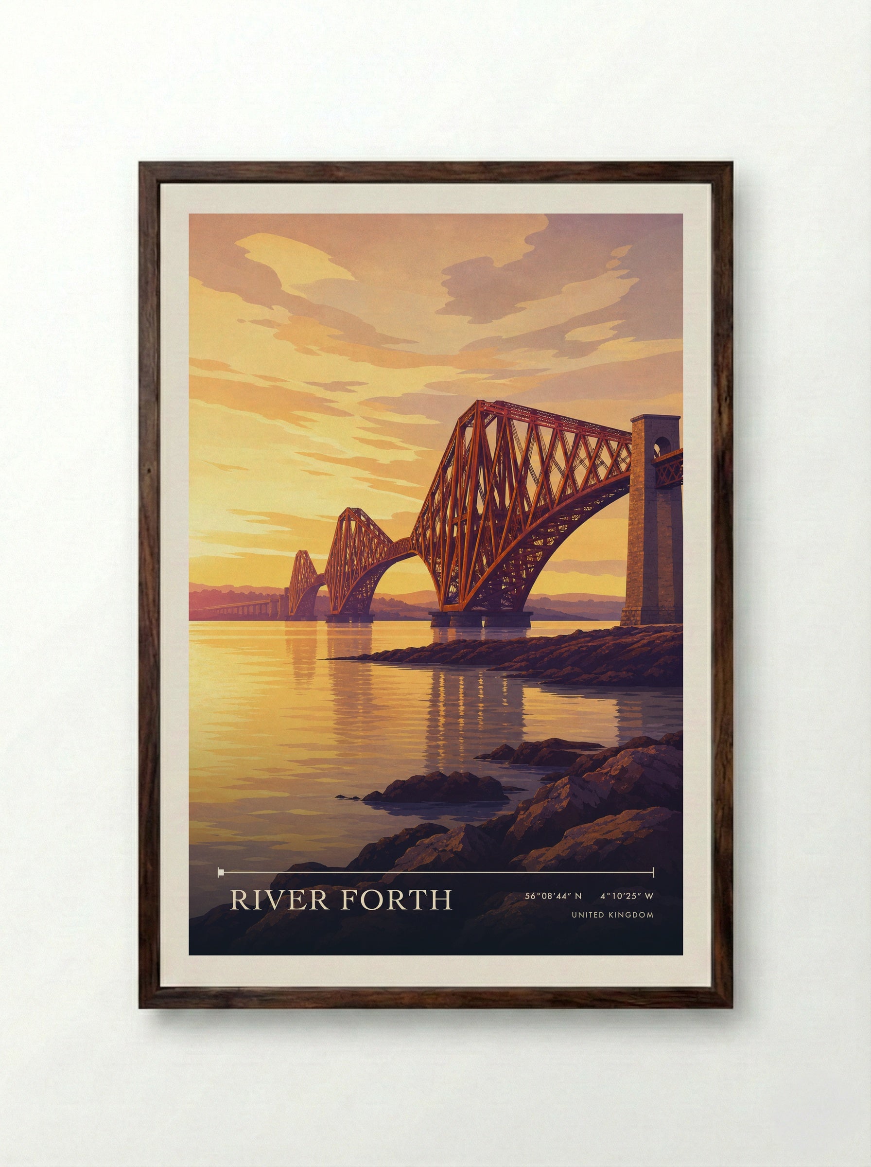 River Forth United Kingdom Travel Poster - Framed Print Dark Wood