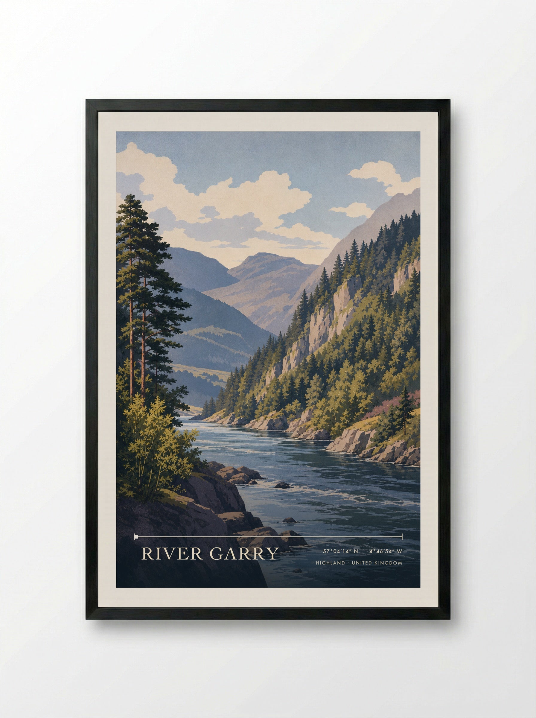 River Garry Highland United Kingdom Travel Poster - Framed Print Black