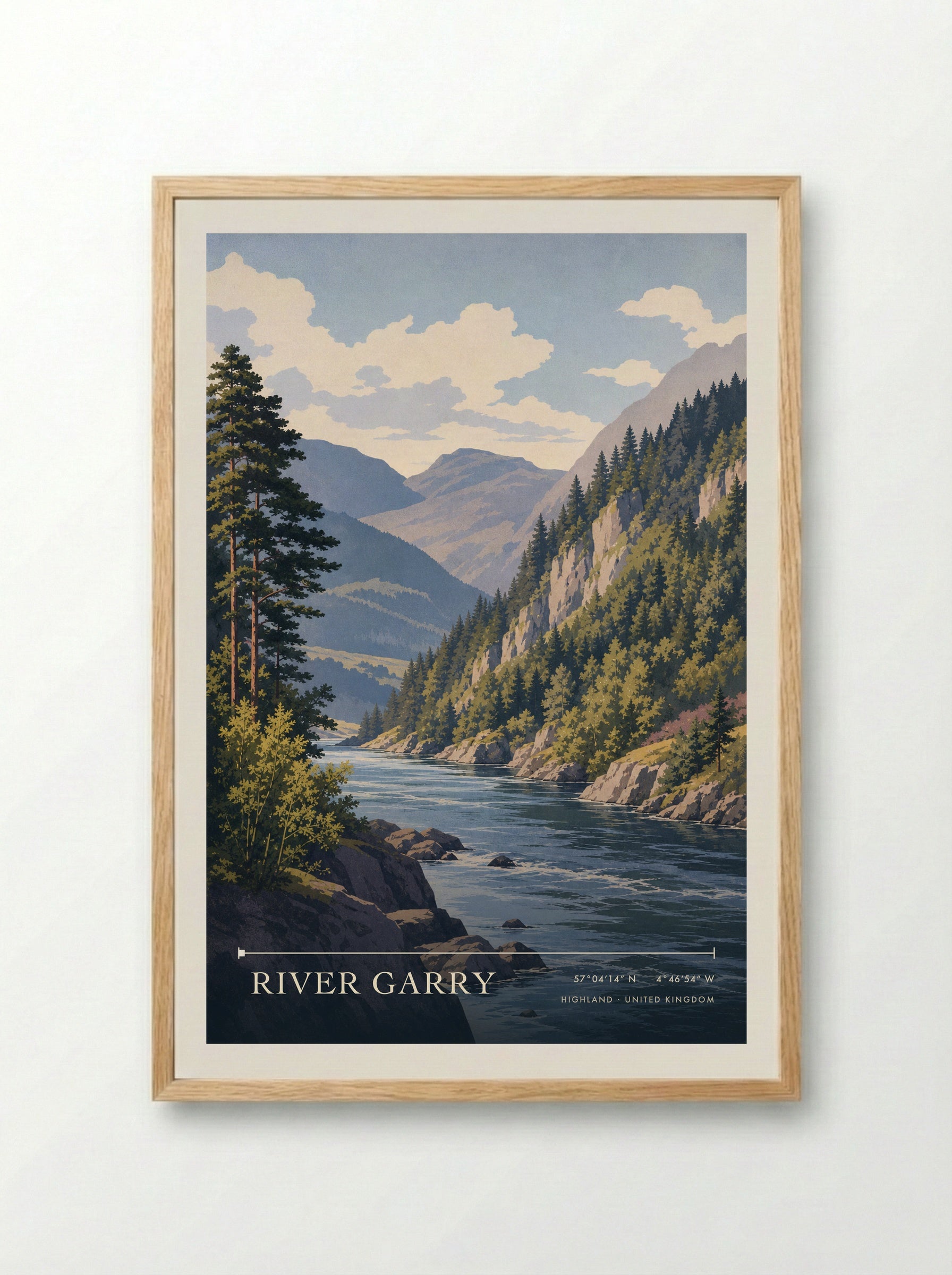 River Garry Highland United Kingdom Travel Poster - Framed Print Wood