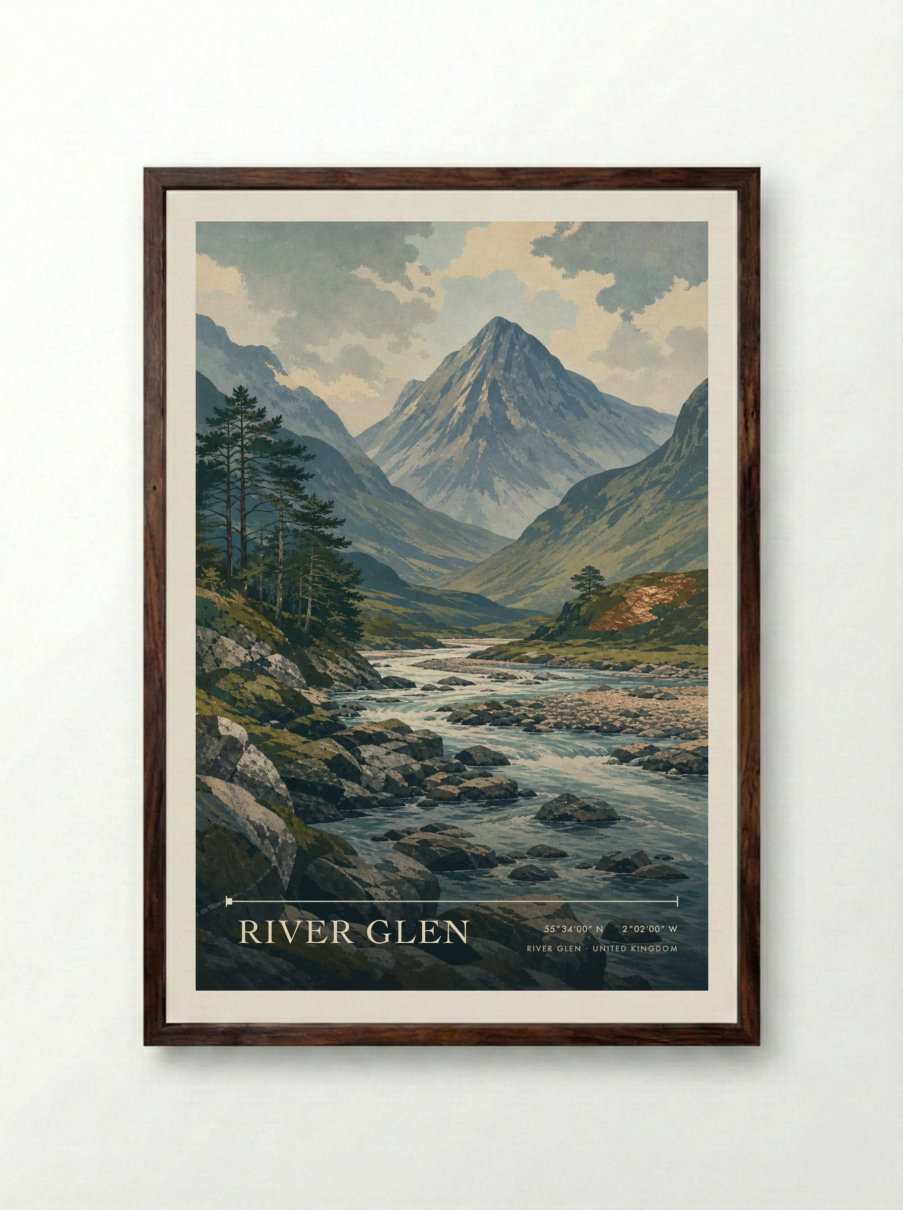 River Glen United Kingdom Travel Poster - Framed Print Dark Wood