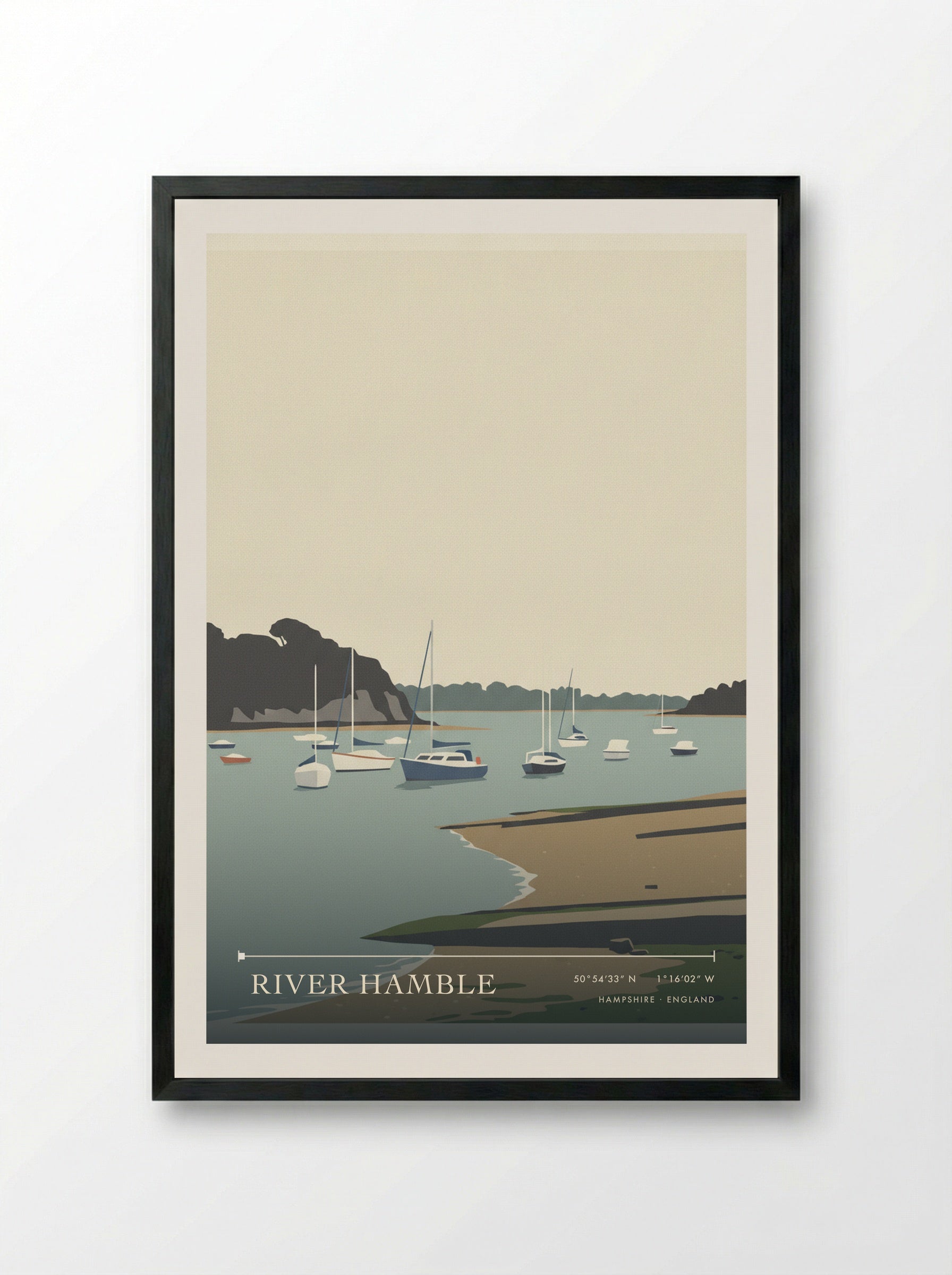 River Hamble Hampshire England Travel Poster - Framed Print Black