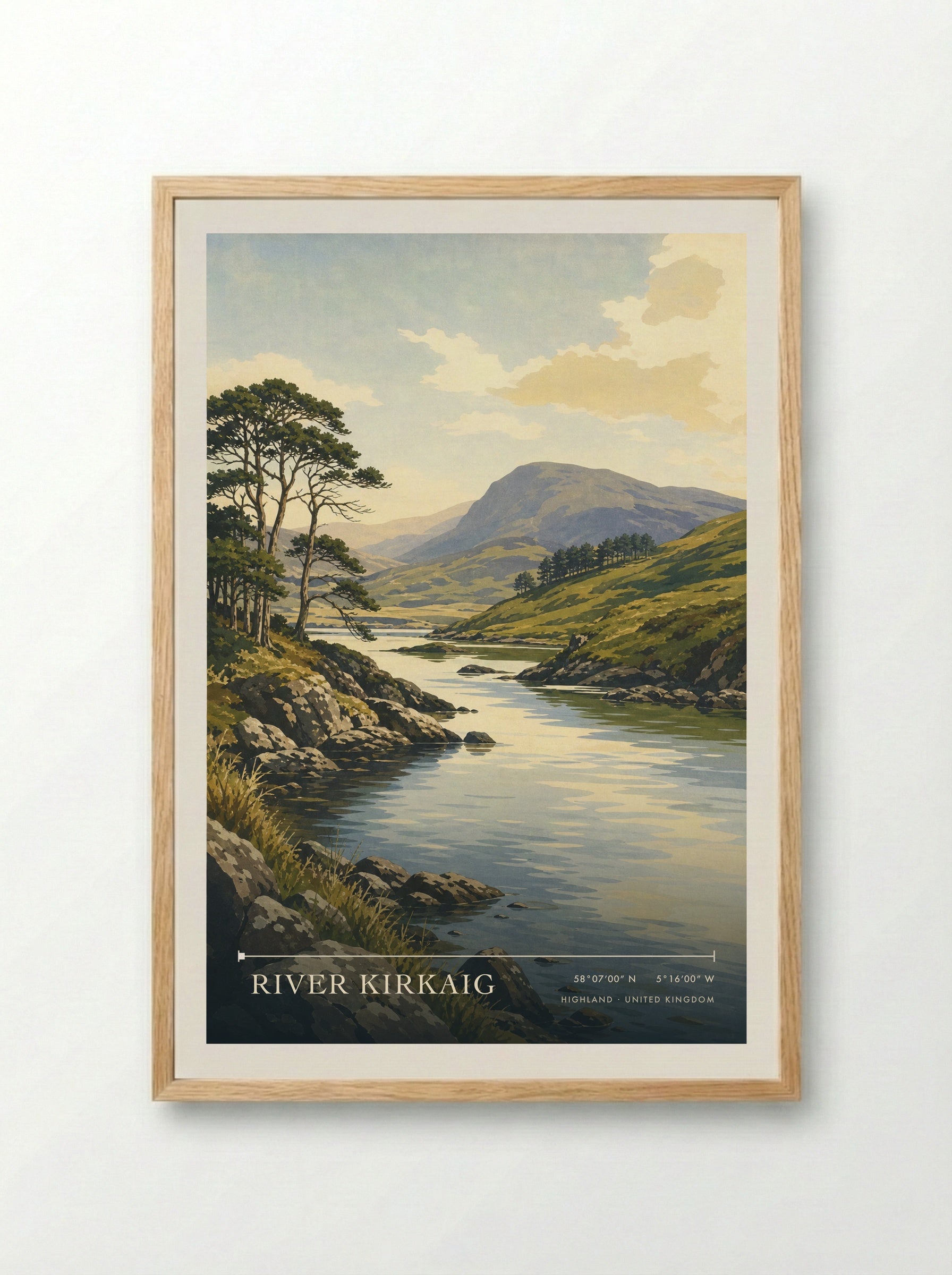 River Kirkaig Highland United Kingdom Travel Poster - Framed Print Wood