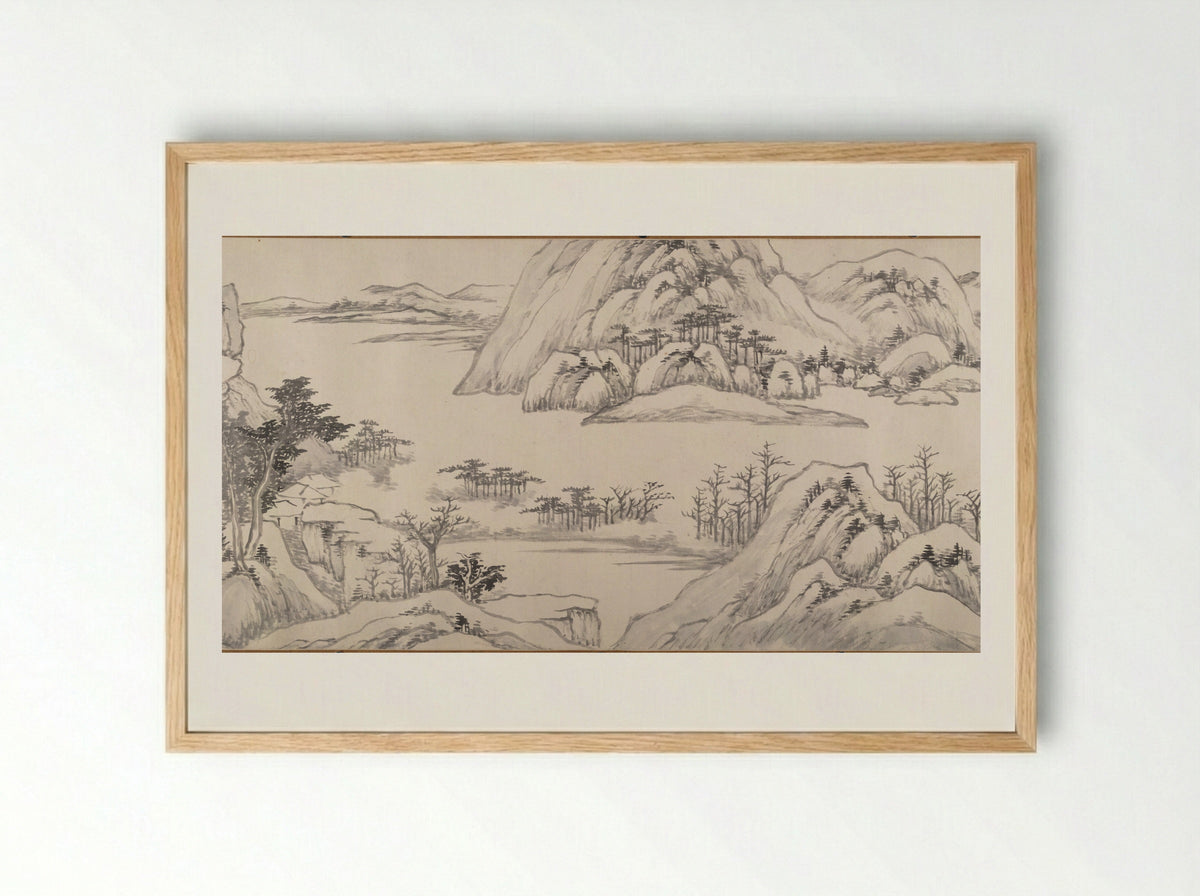 River Landscape in Autumn - Luo Mu - Framed Print Wood
