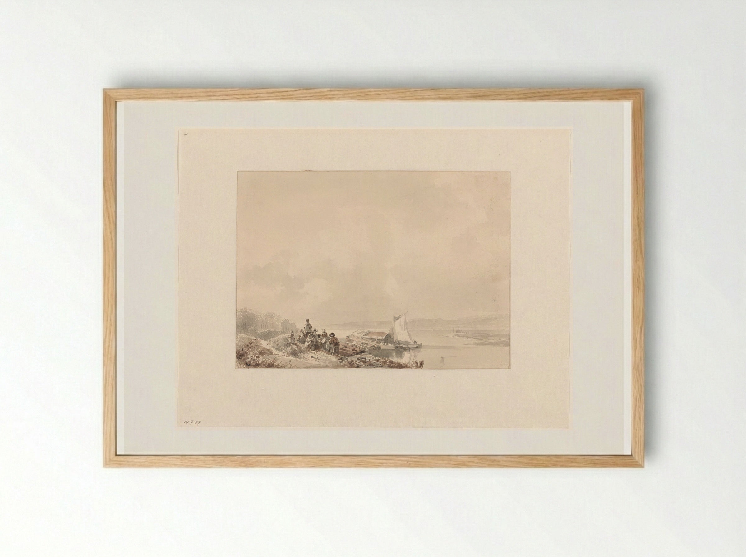 River Landscape with Figures - Andreas Schelfhout - Framed Print Wood