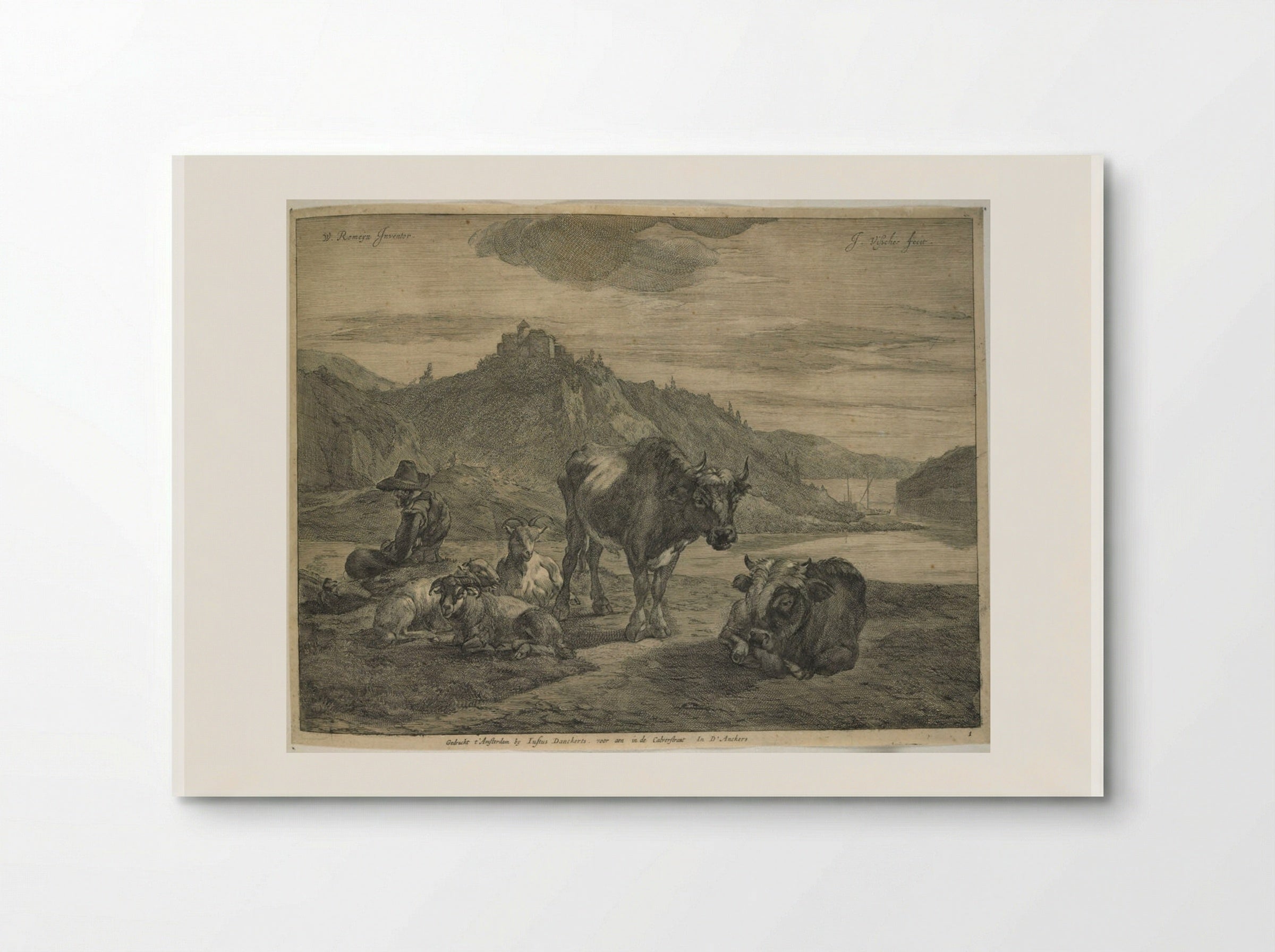 River Landscape with Resting Herdsman - Johannes Visscher - Poster